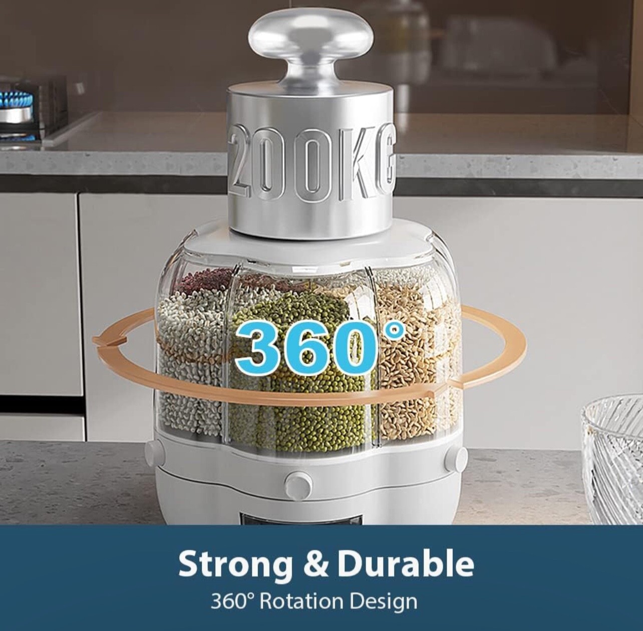 Kitchen 360° Rotating Cereal/Grain/Lentil 30lb X-Large Dispenser 6 Compartments