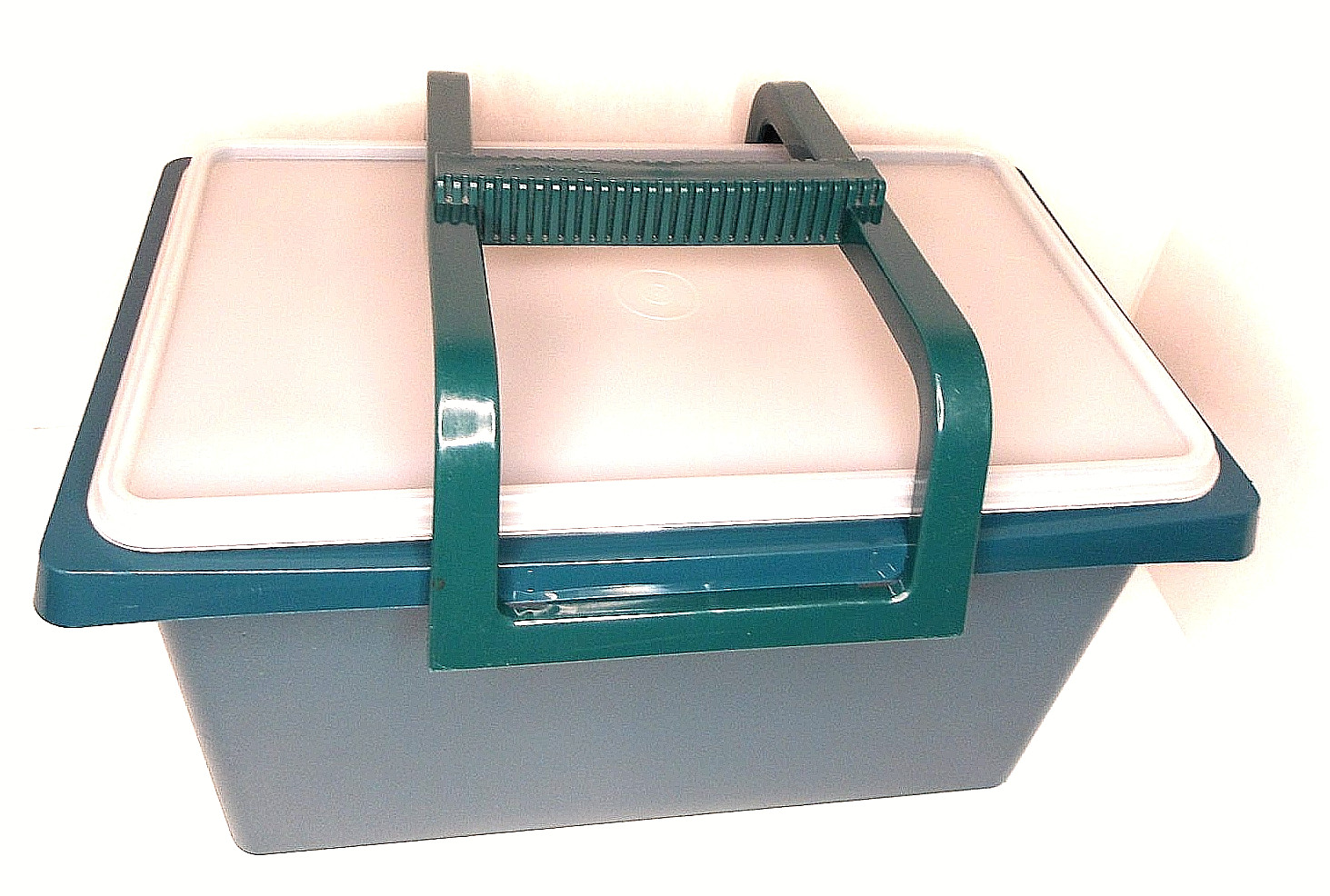 Tupperware Vintage Carry-All-Stow-N-Go Storage w/ Handle, Teal/Clear, 1431-5