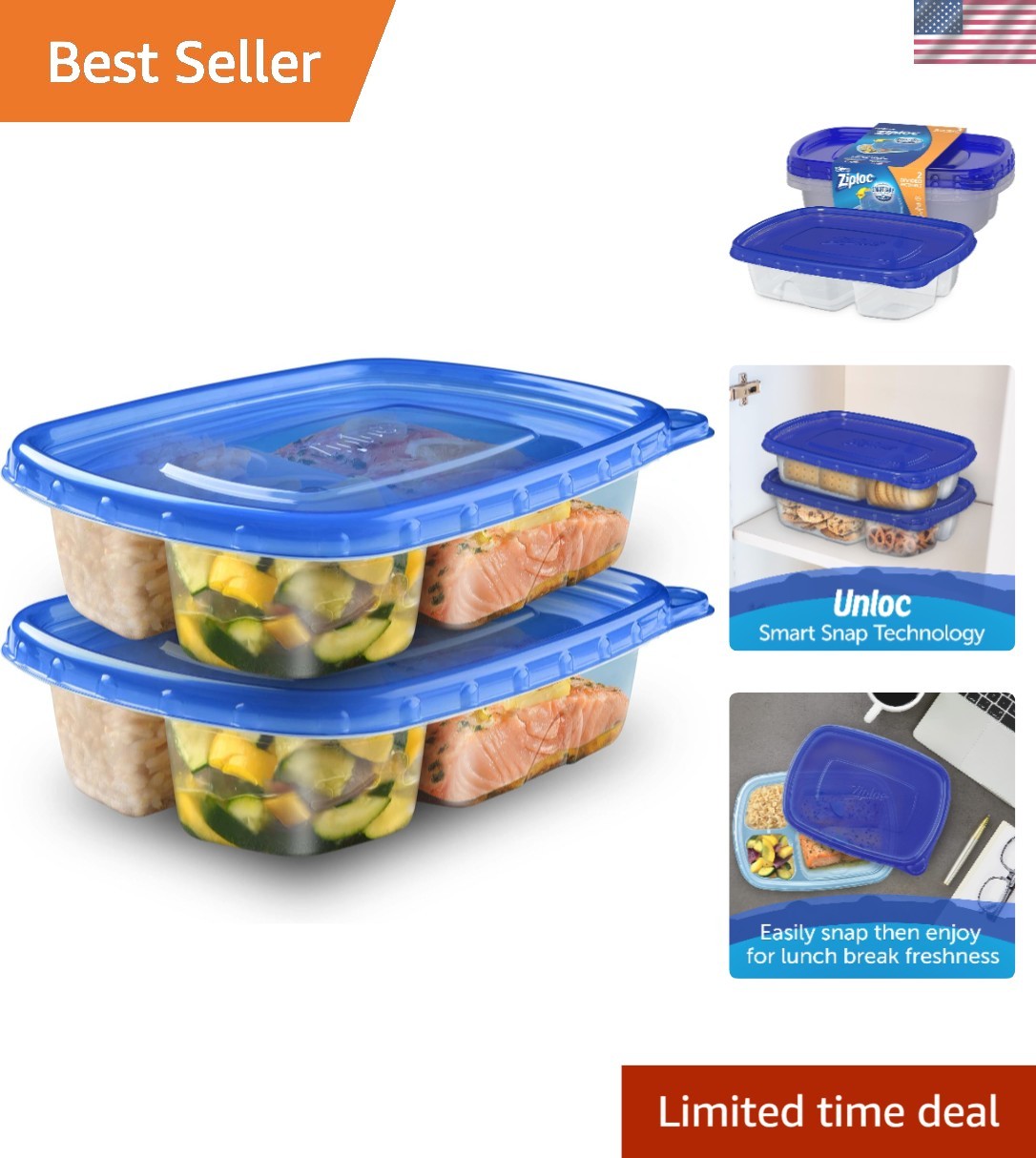 Airtight & Leak-Resistant Meal Prep Containers – 2 Count, Microwave Safe