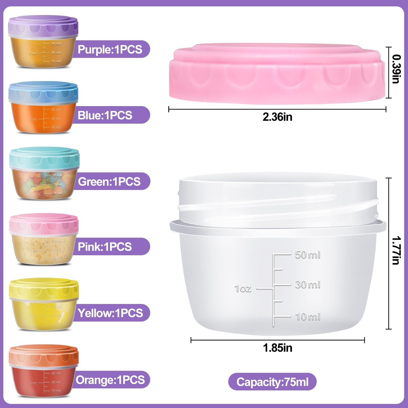 Portable Salad Dressing Containers 6 Pack 2.7 OZ, Leakproof BPA-Free Reusable…