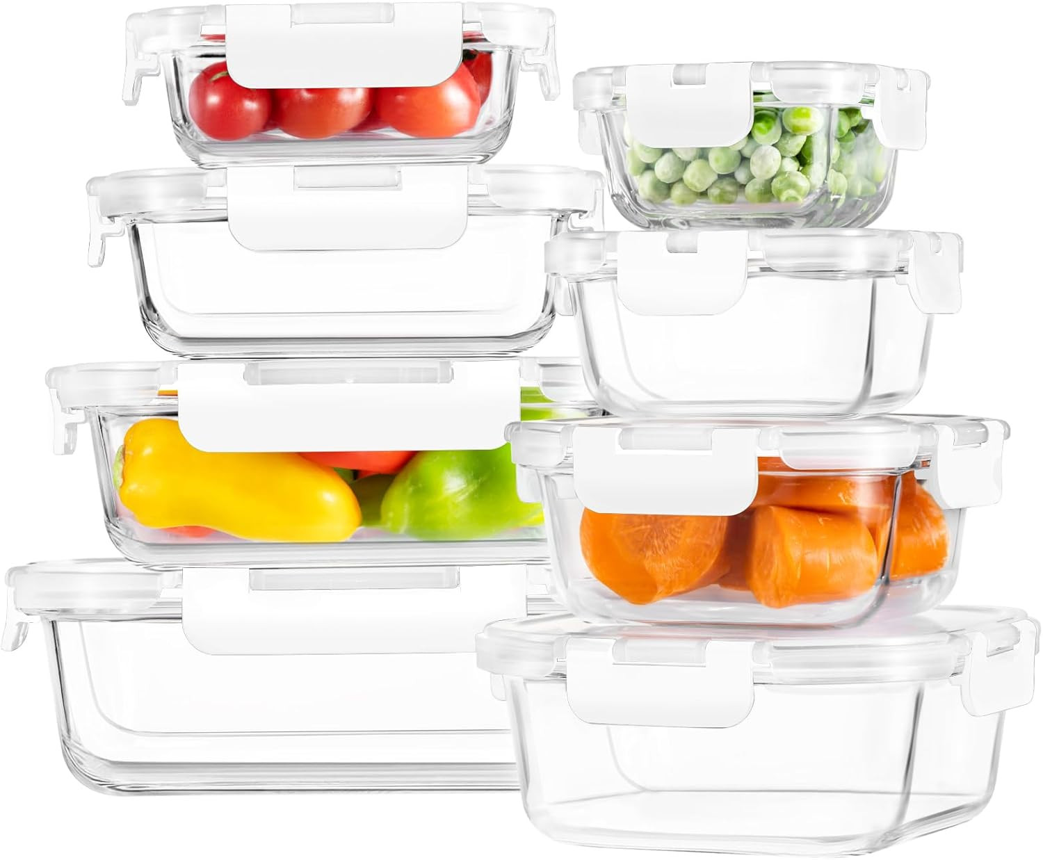 8 Pack Glass Food Storage Containers with Lids, Meal Prep Containers, Airtight B