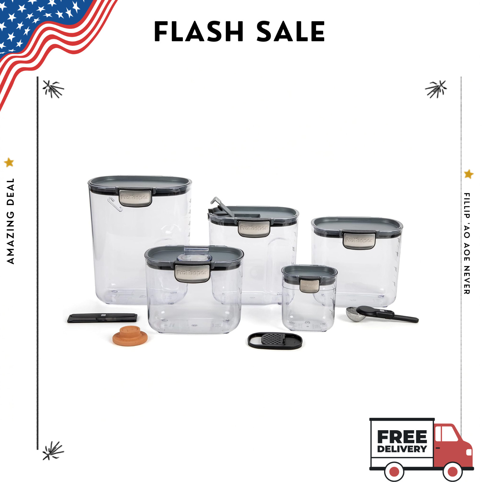 NEW Airtight Food Storage Container Set Clear Kitchen Canisters Grey 9Pc