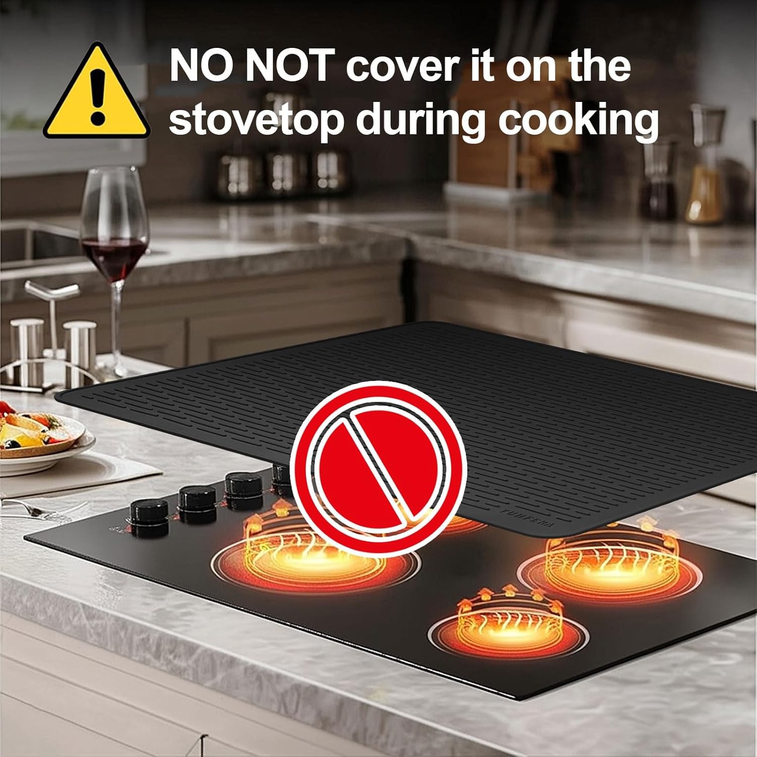 Stove Top Cover for Electric – Silicone Mat 28″L x 20″W, Black