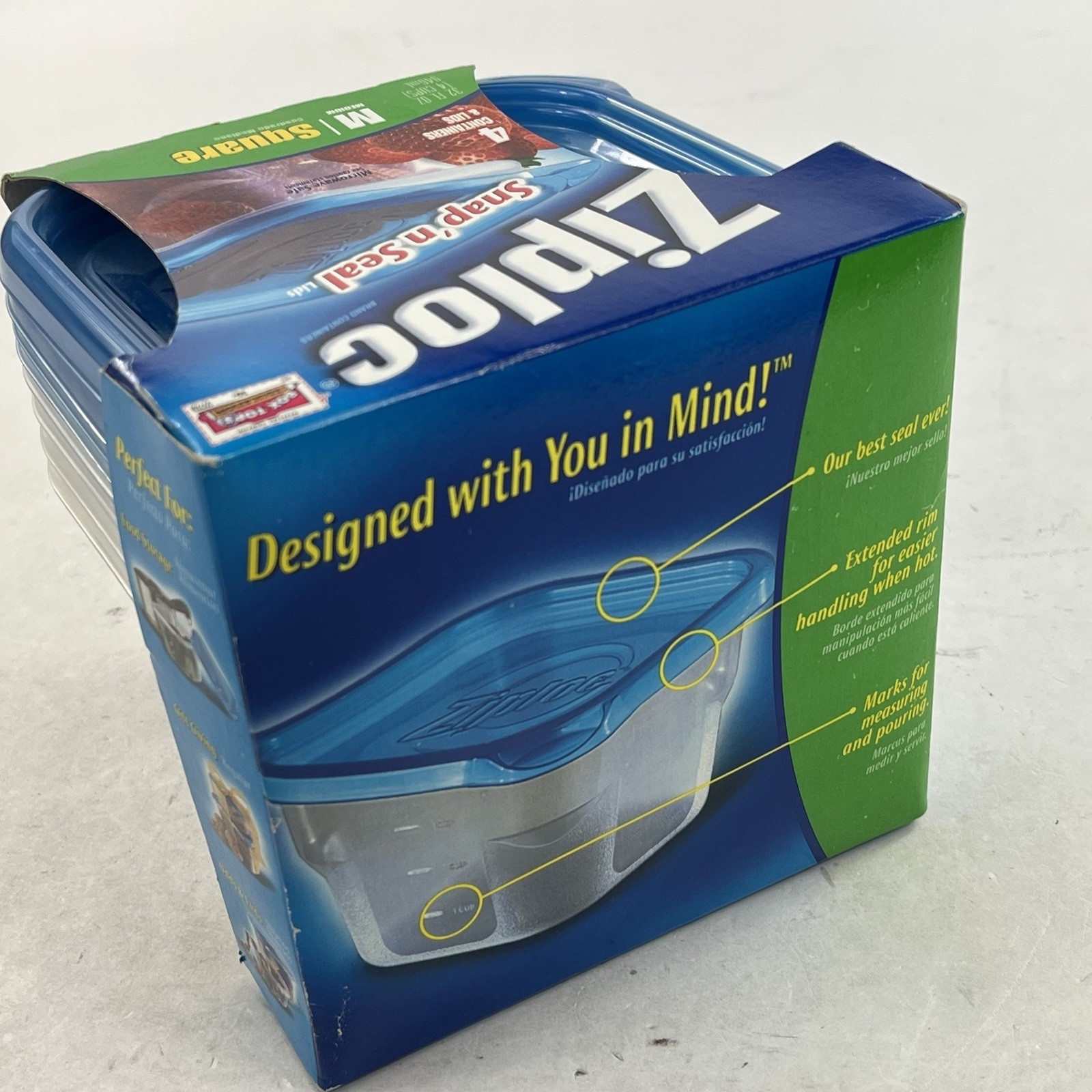 New Ziploc Medium Square Containers Blue 4 Ct. 4 Cups OR 32 oz. Snap N’ Seal