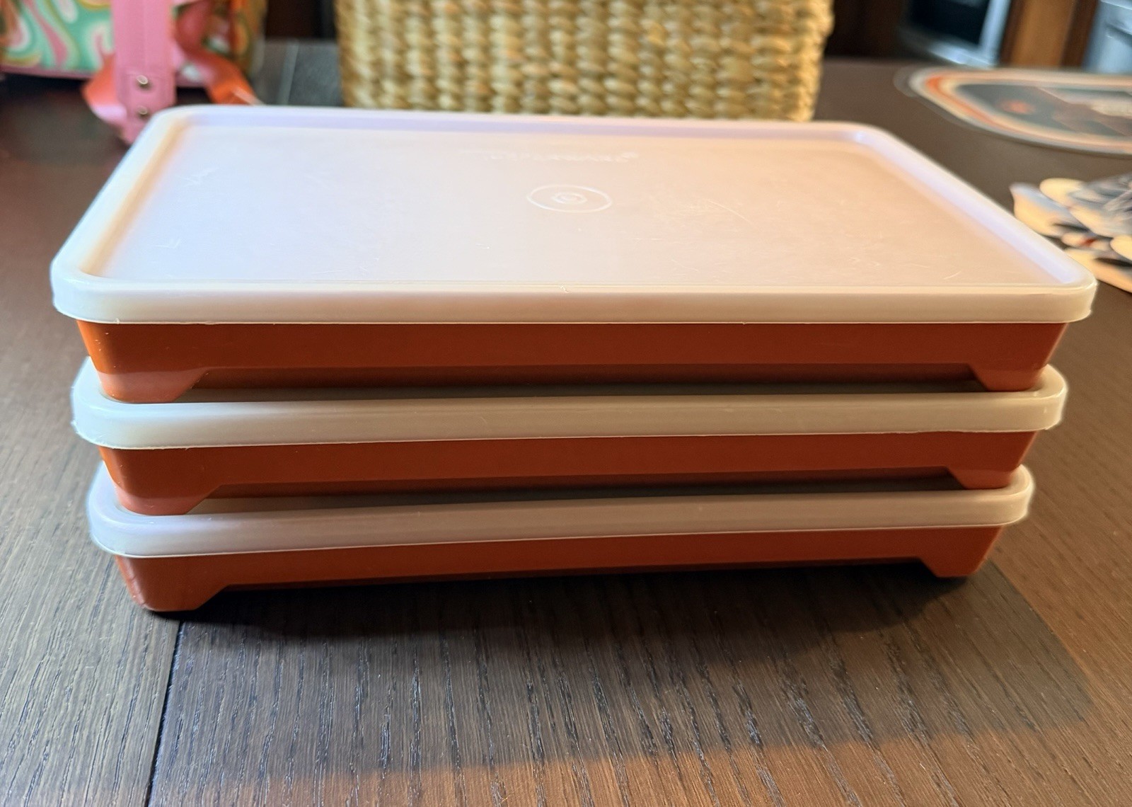 Vintage Tupperware Paprika Orange Rectangular Snap Lid Stackable Containers