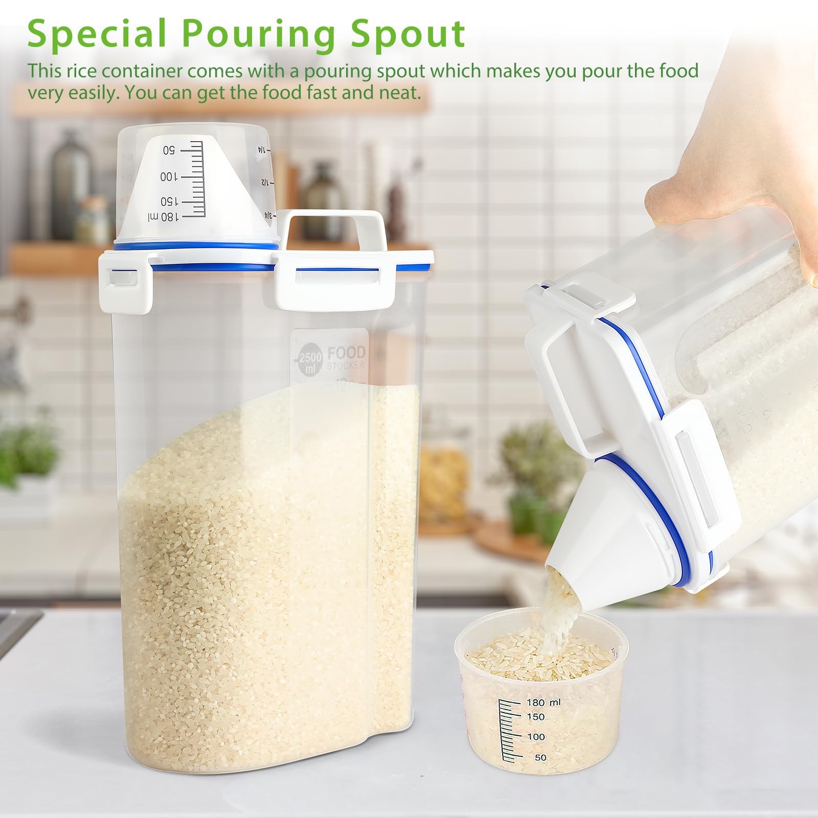Rice Storage Container, 3 to 5Lbs Dry Food Airtight Container, Pet Dog Cat Fo…