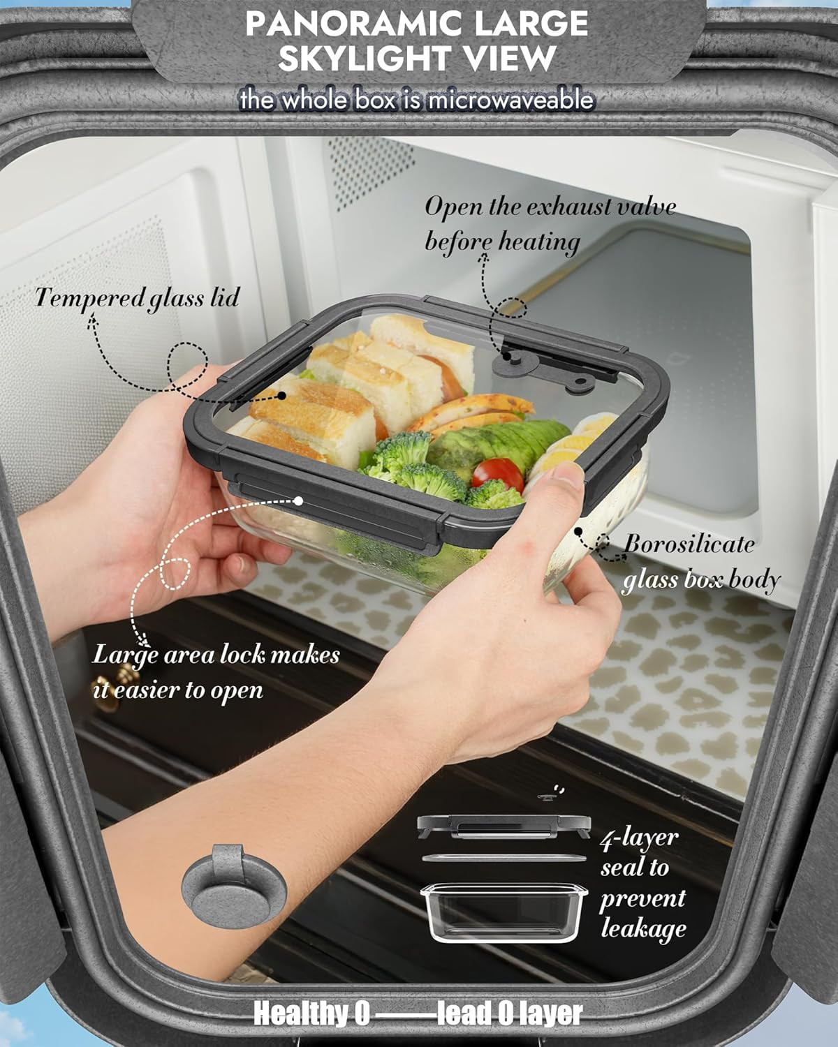 12-Pack Glass Containers with Tempered Lids – Borosilicate, Oven-Safe(-4°F~950°F