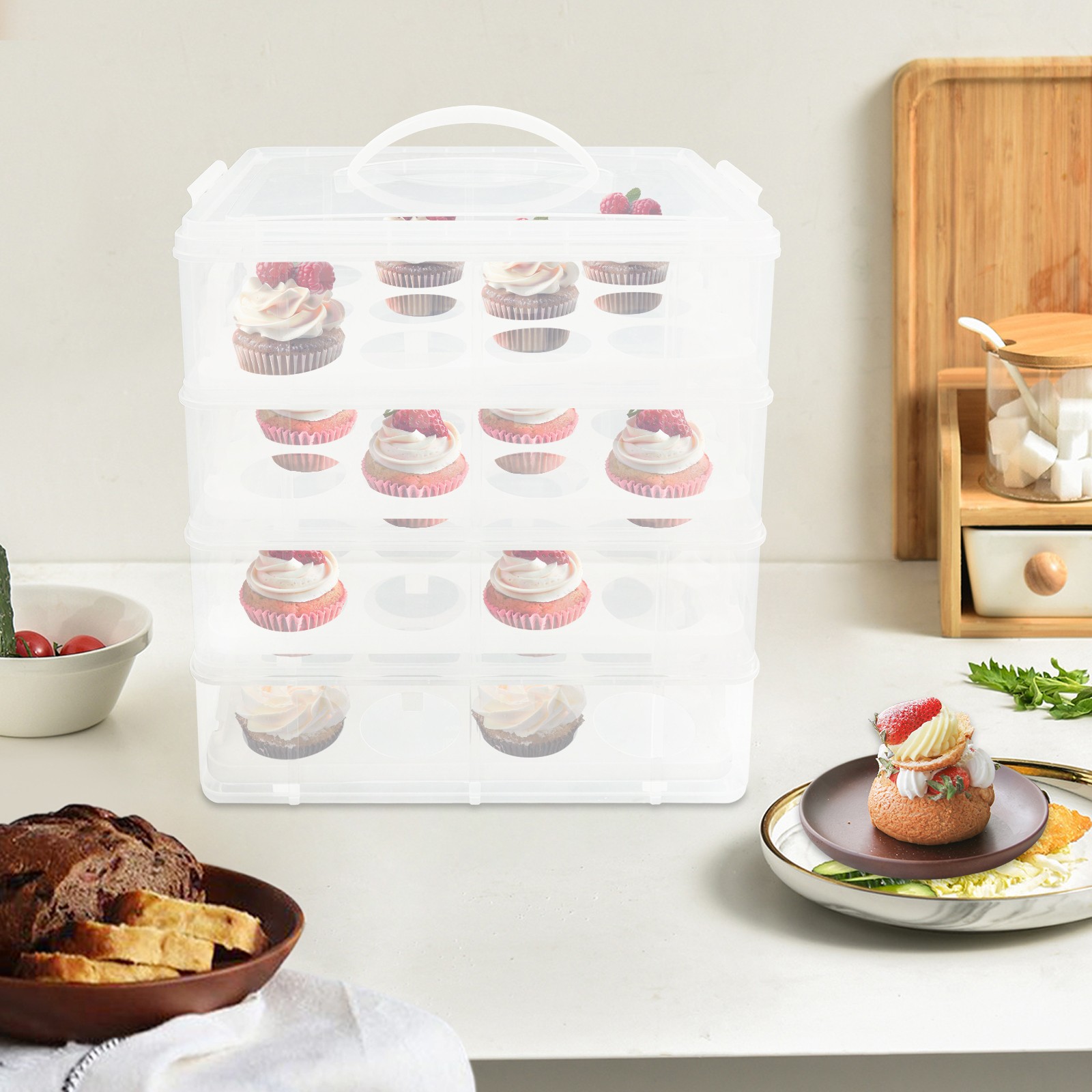 4-Tiers Portable Cupcake Carrier Cupcake Holder Carrier Stacking Cupcake Storage