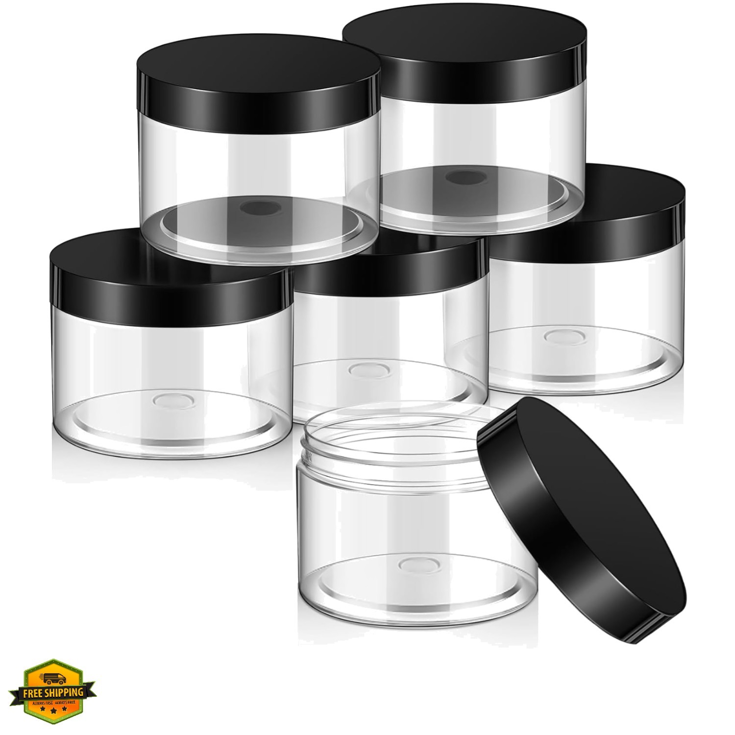 6 Pack 10 oz Plastic Jars Containers with Lids Wide-mouth Refillable Leakproo…