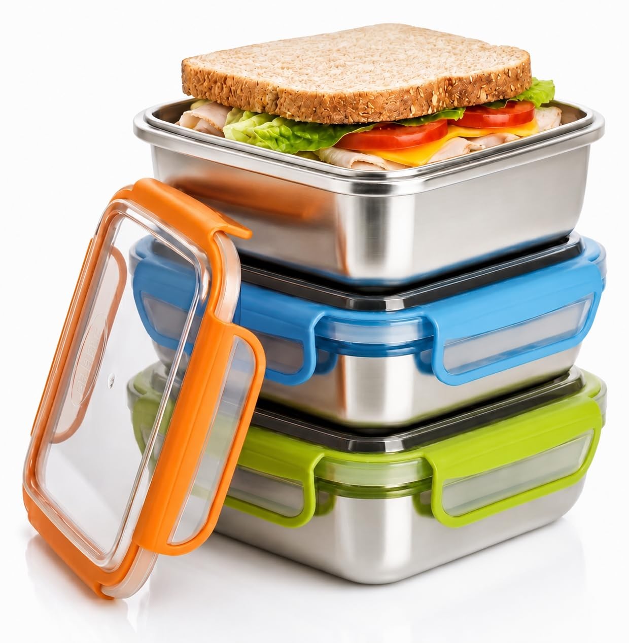 Set of 3 Stainless Steel Sandwich Containers – Food Metal Base with a BPA , L…