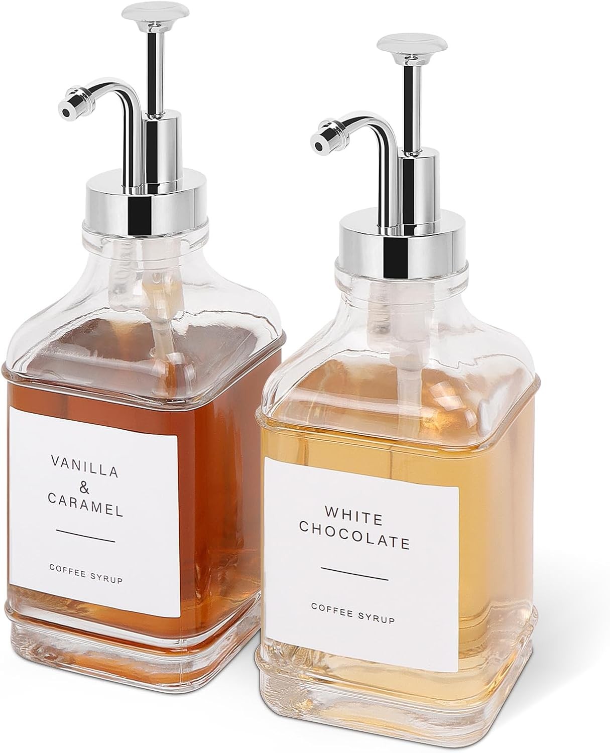 Coffee Syrup Dispenser for Coffee Bar, Clear Glass Syrup Bottles with Pump