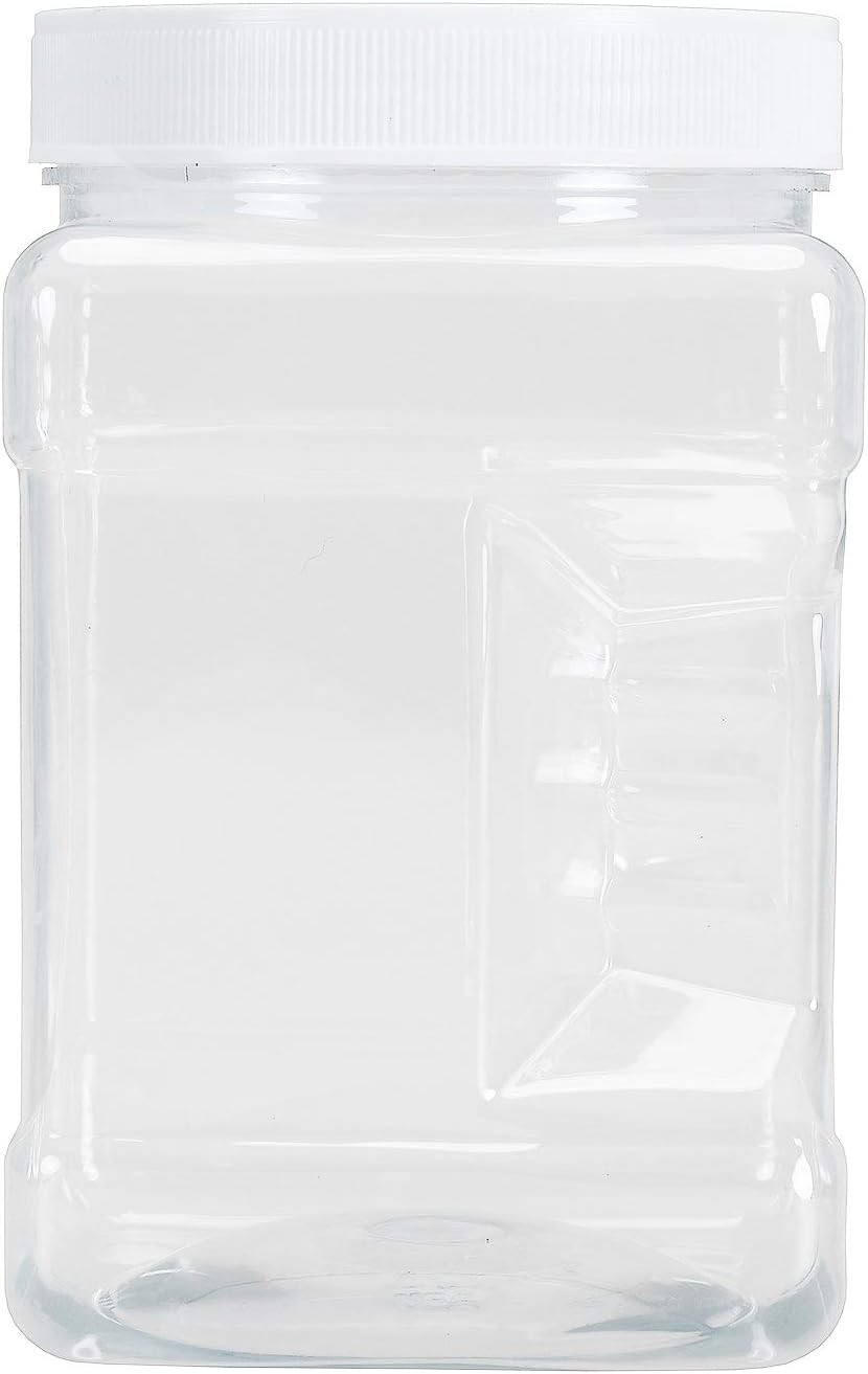 6 Pack Square Plastic Jars with Lids, 30 Oz Clear Rectangular 4-Cup Containers w