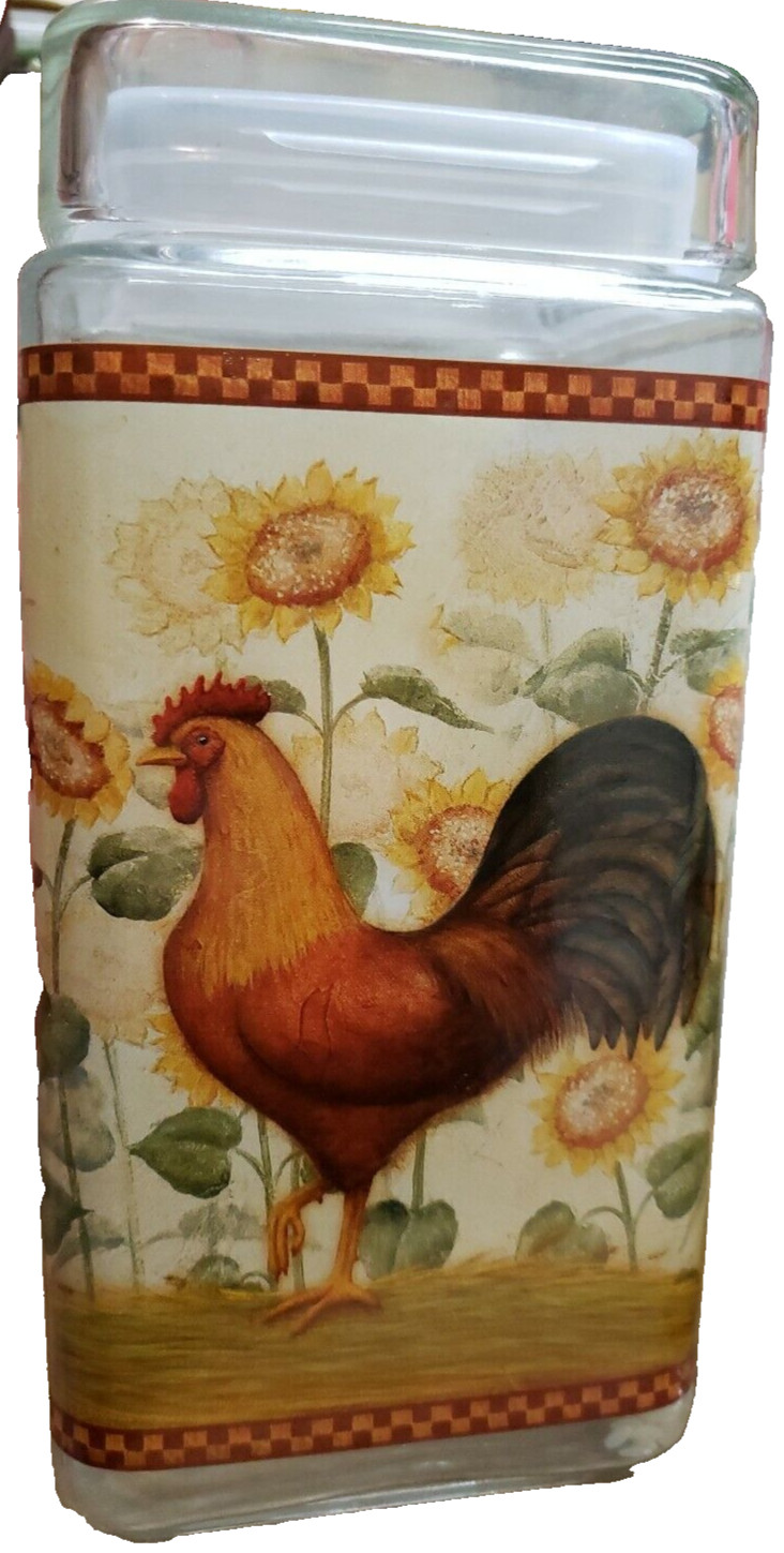Grant Howard Rooster Square Glass Canister Embossed Multicolor 9” x 4.5”