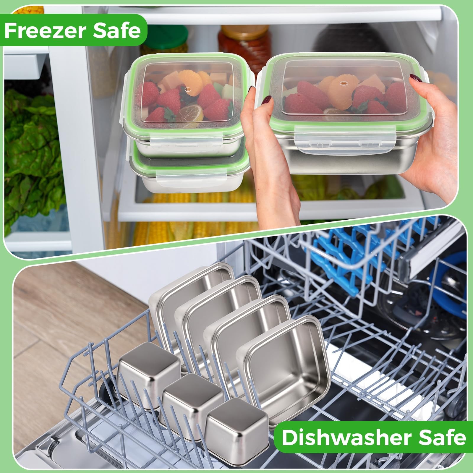 8 Pack 25 Oz Stainless Steel Sandwich Containers with Lids and 6 Oz Snack Box…