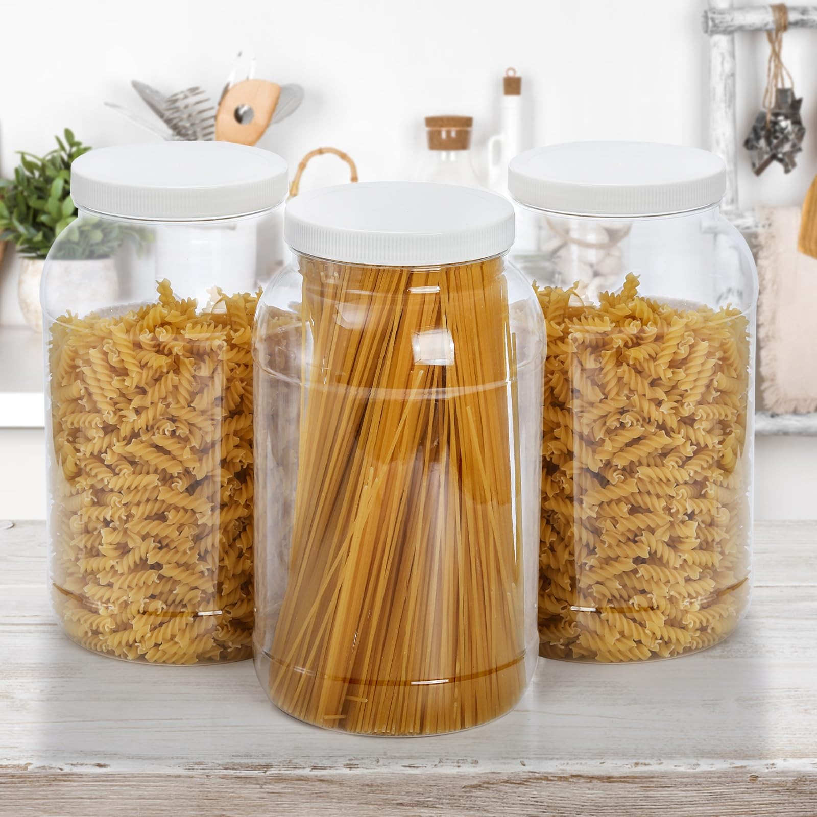 2 Pack 1-Gallon Plastic Jars with Lids Wide Mouth Storage Containers