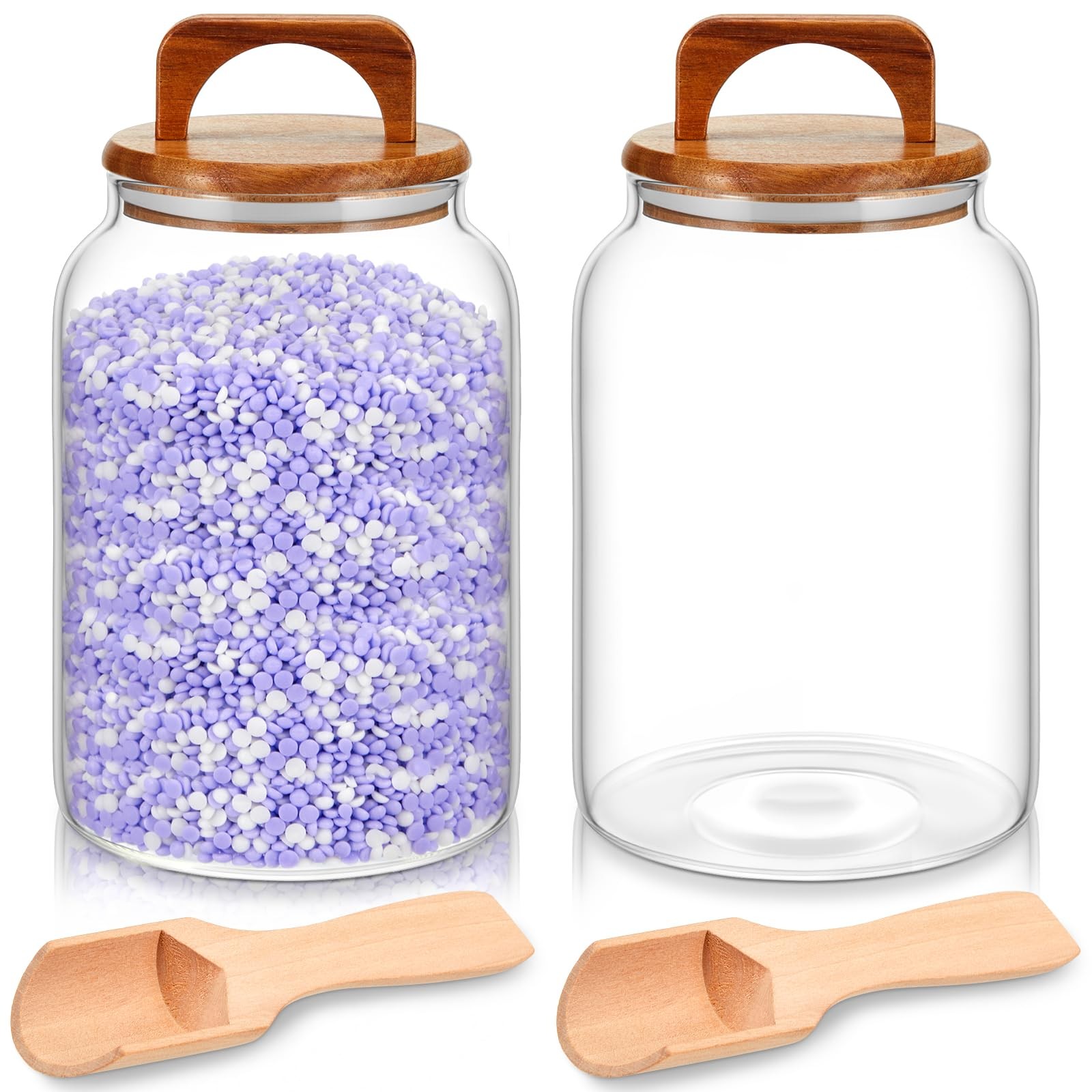 4 Pcs 64oz Glass Laundry Storage Containers with Handle Wooden Lid and Scoop …