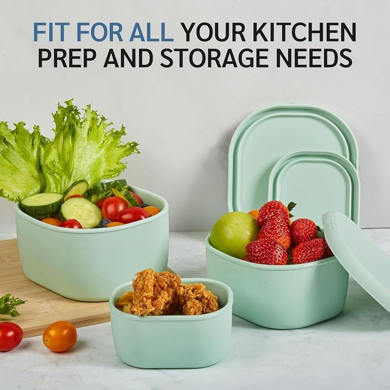 Nesting Silicone Food Storage Containers Set Airtight Leakproof Meal Prep 12pcs