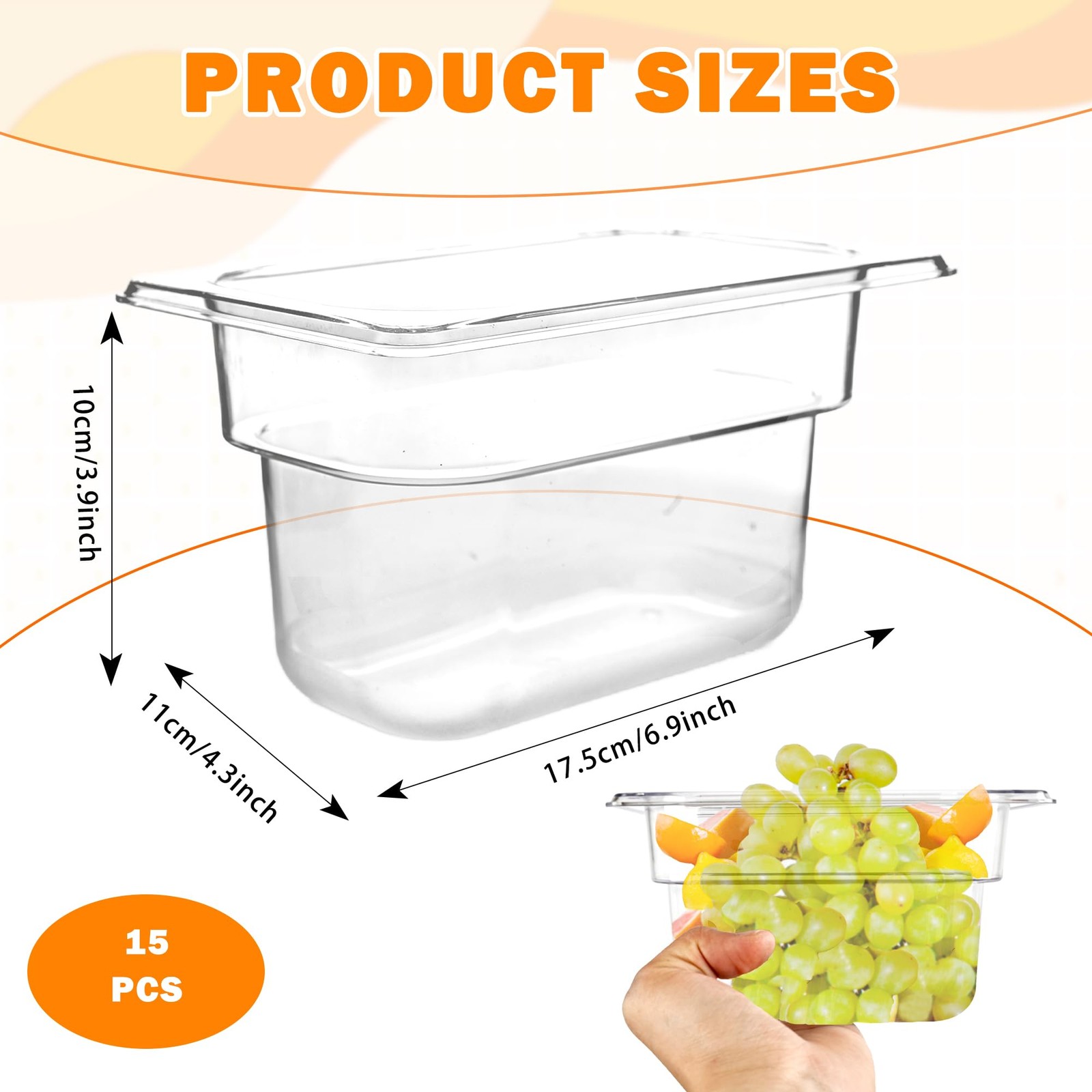 15 Pack Plastic Food Pan 1/9 Size 4 Inch Deep Clear Polycarbonate Storage Pan…