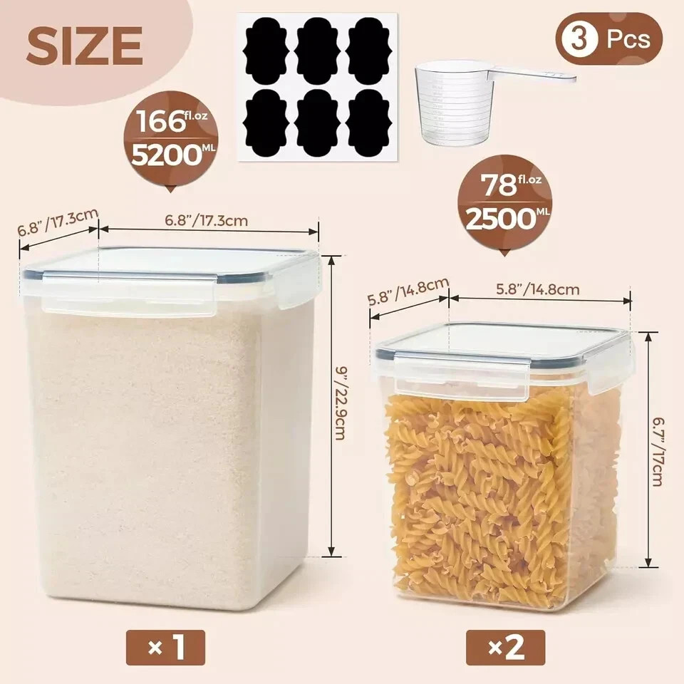 Comsaf Flour Sugar Storage Containers Set of 3 (5.2L/166Oz) (2.5L/78Oz*2), Large