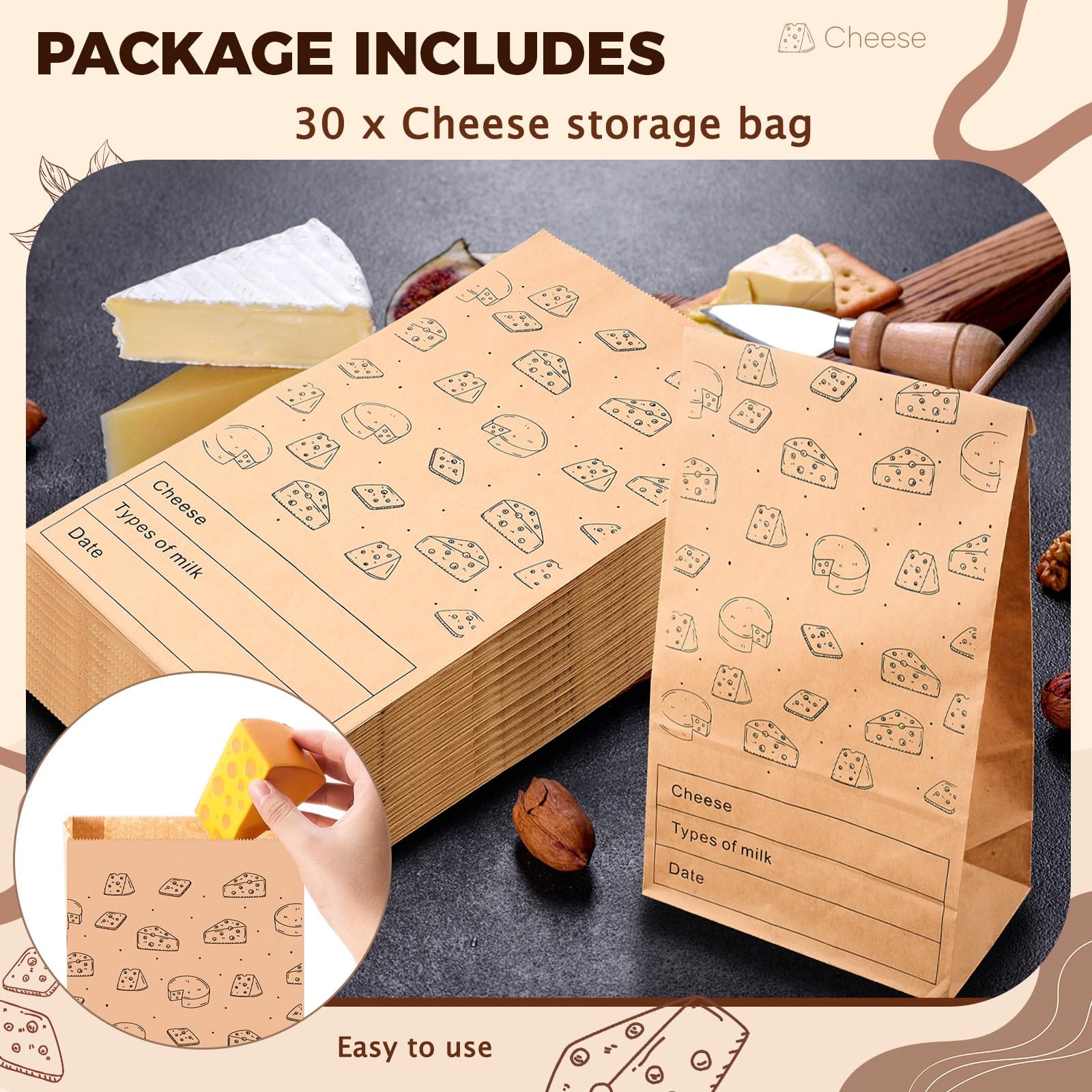 30 PCS Cheese Storage Bags Refrigerator Paper Wraps Sandwiches 10.6×6 Inch