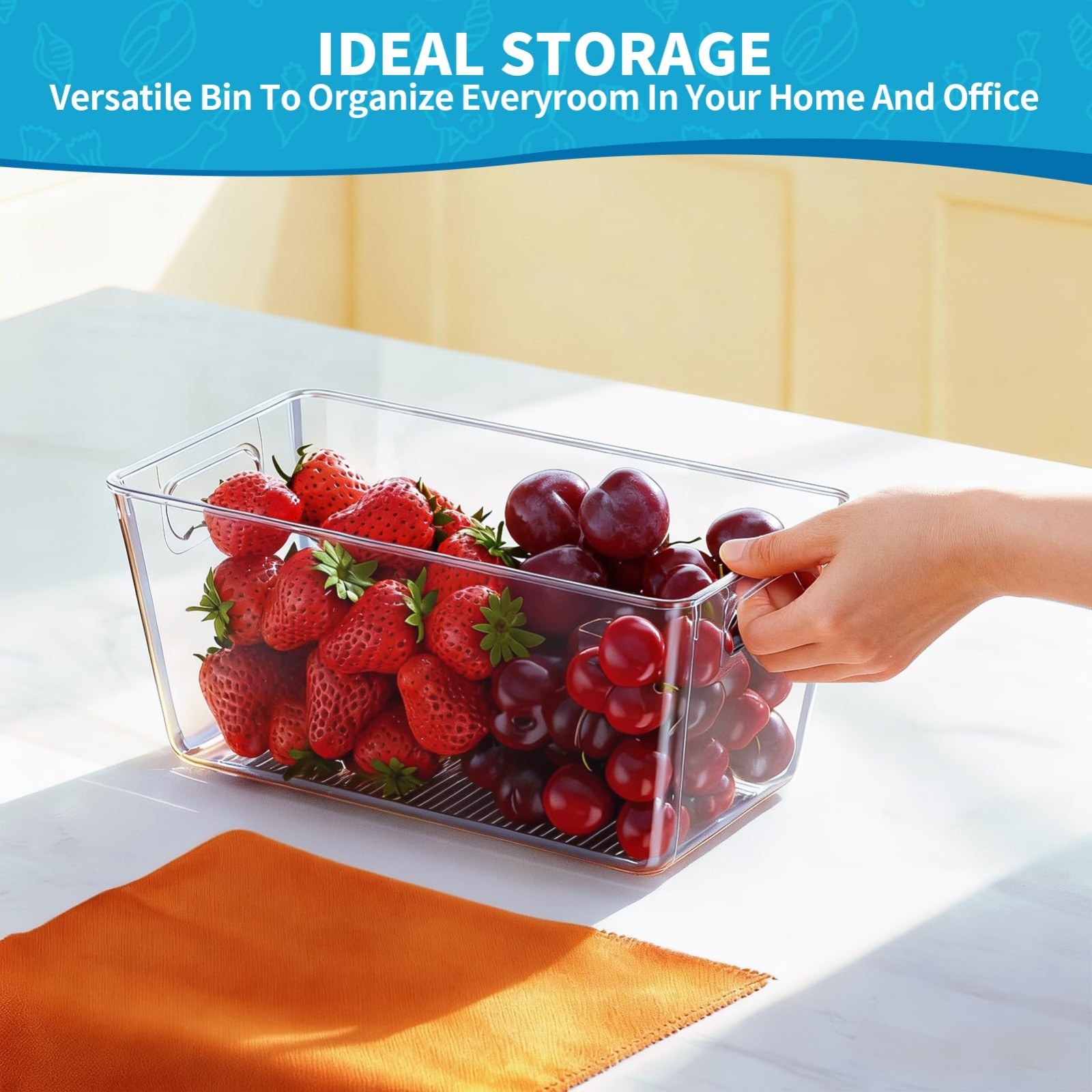 6 Pack Clear Storage Bins Set – Fridge & Pantry Organizer Containers with Handle
