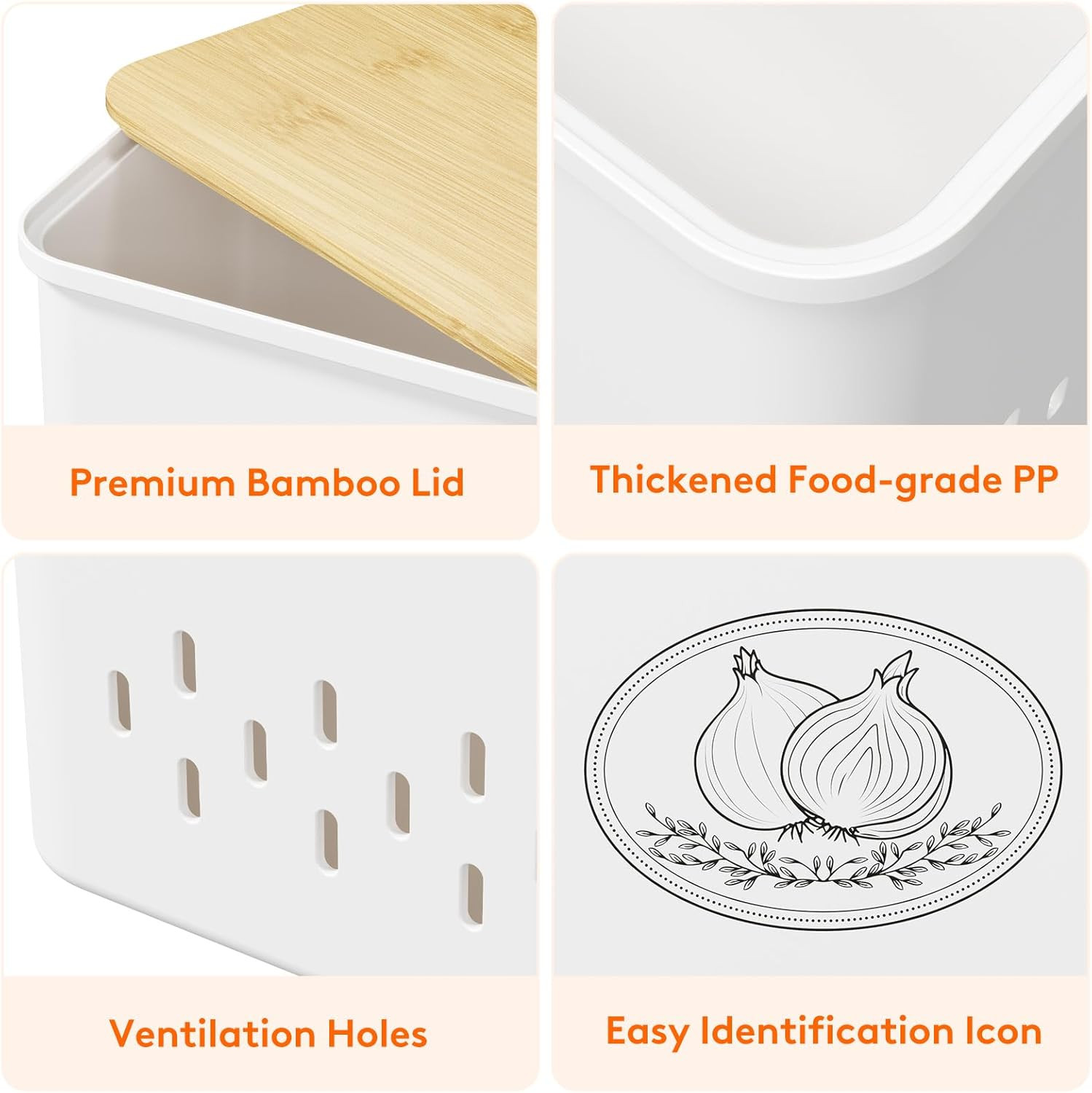 Plastic Potato and Onion Storage Bin, Stackable Garlic Keeper with Aerating Hole