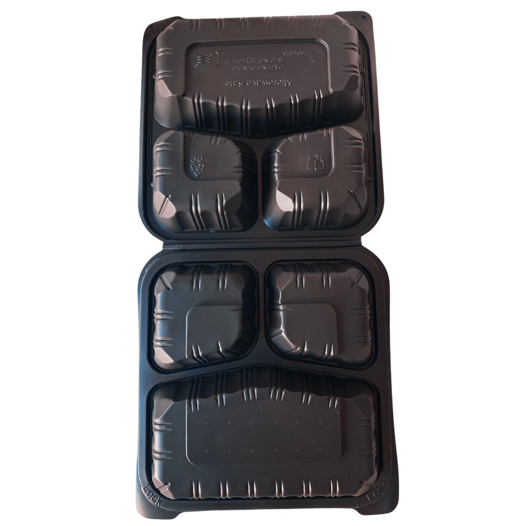 200 Ct 8x8x3 Clamshell Take Out Containers | 3 Compartment To Go Food Boxes