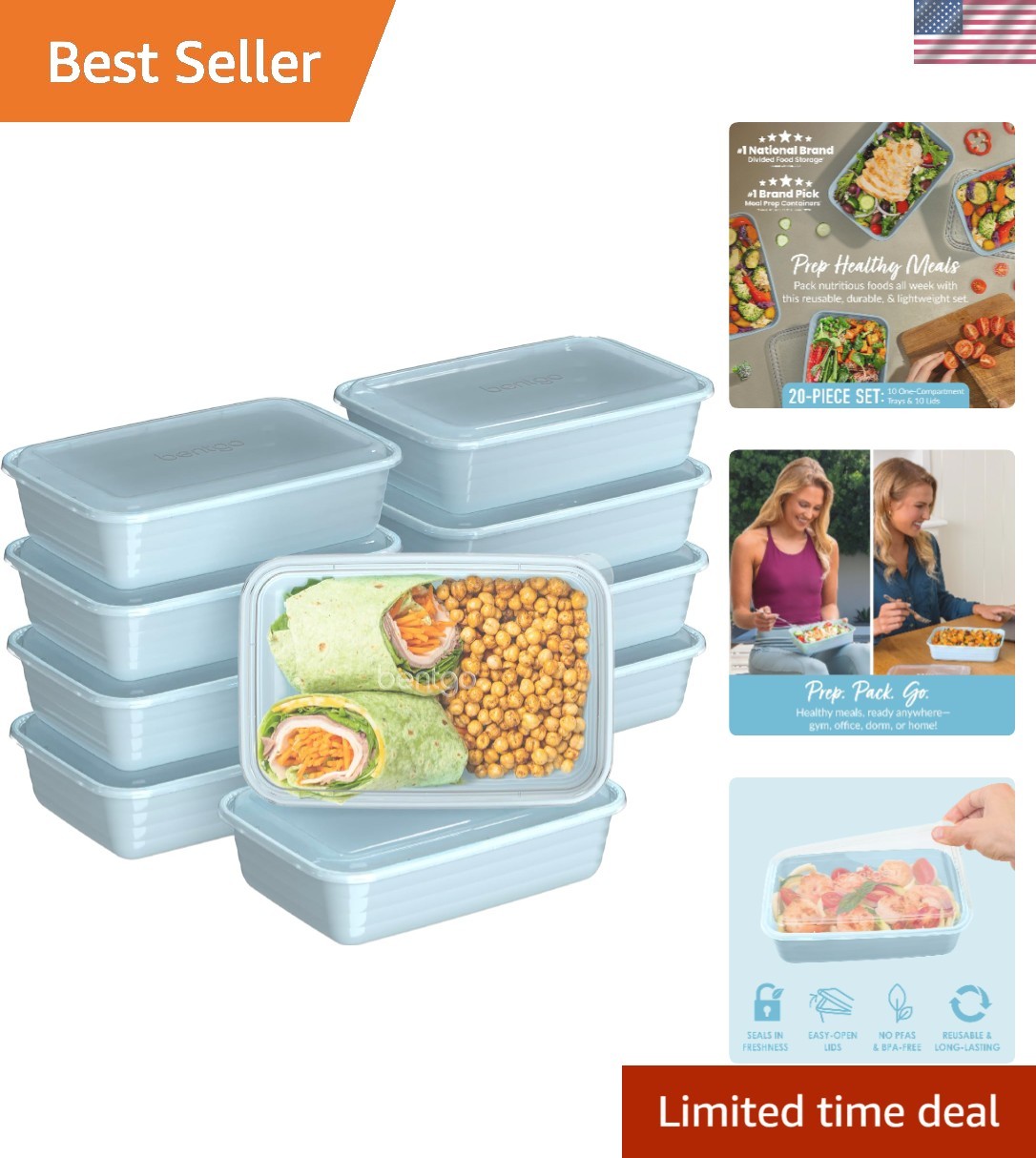 Effortless Meal Prep with 20 Stackable Containers – 4-Cup Capacity & Clear Lids