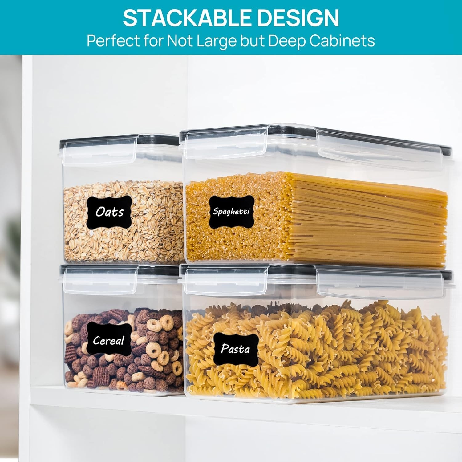 Airtight Food Storage Containers with Lids 4PCS Set 3.2L, Plastic Spaghetti C…