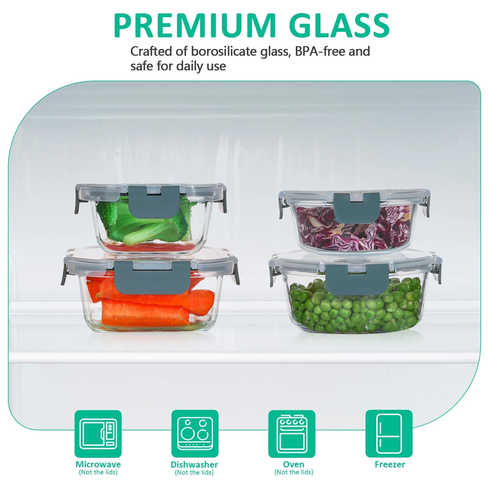 24-Piece BPA-Free Glass Food Storage Containers Set, Airtight Meal Prep & Oven S