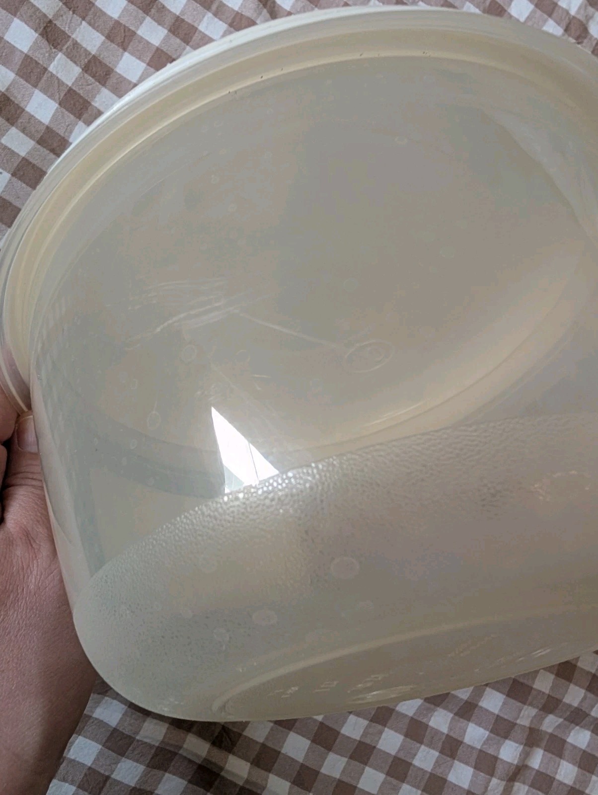 VTG Rubbermaid Servin Saver Round #10 Container Clear w Almond Lid 72 oz. 2.1 L