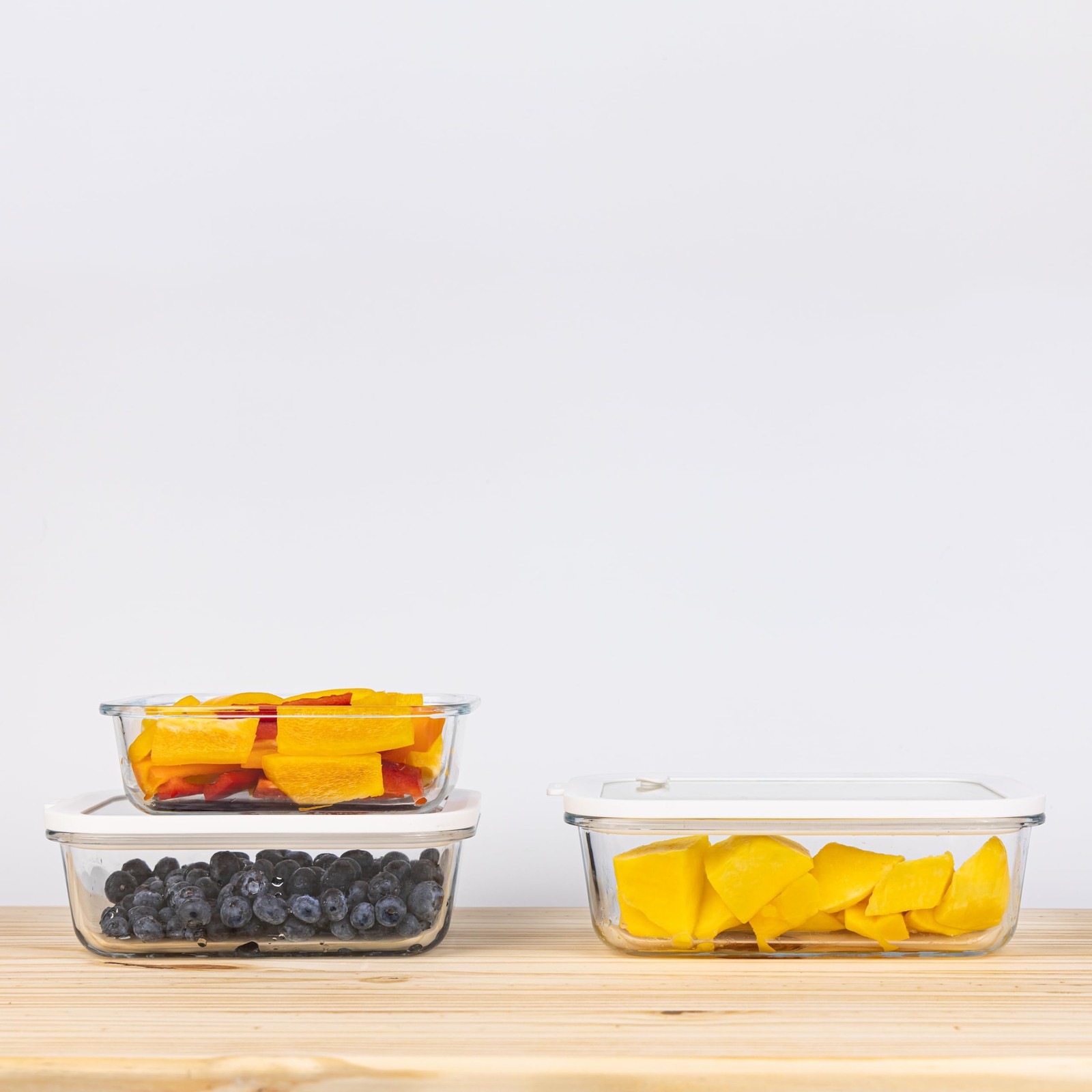 Sio GLASS storage containers with lids, NO PLASTIC, Set of 3, White