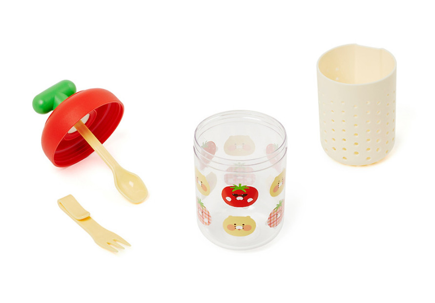 Kakao Friends Choon Dorak Fruit Pot Cup 360ml With Spoon & Fork Set Portable