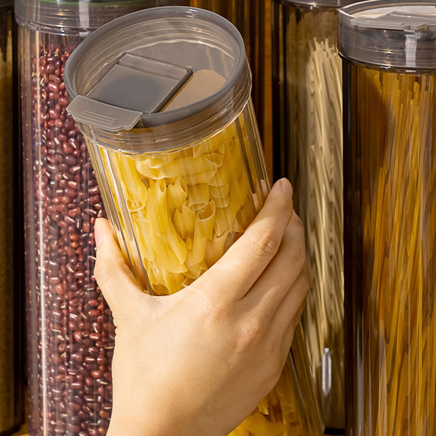 Clear Plastic Pasta Storage Container with Lid, Airtight Spaghetti Food Storage