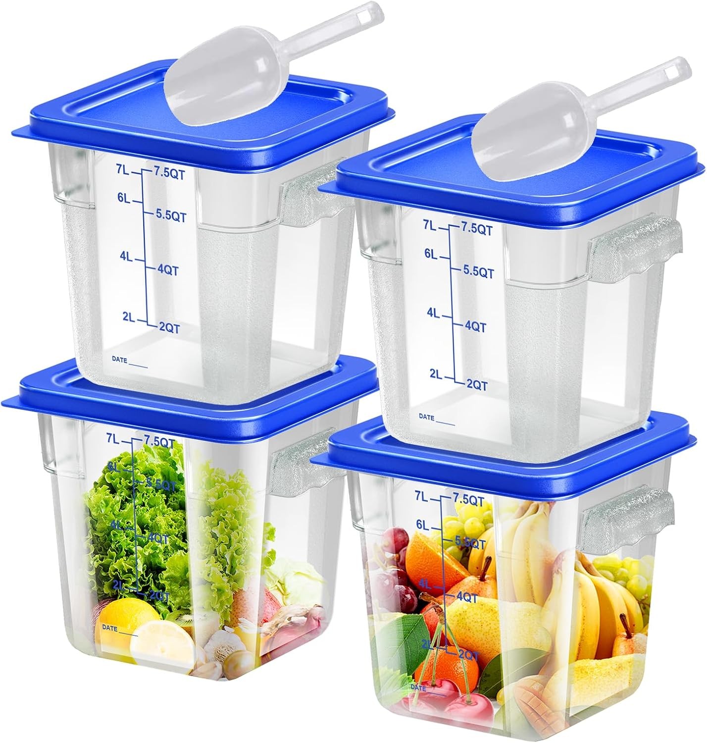 6 pcs 2qt Food Storage Containers W/ Lid Square Clear Commercial Food Storage