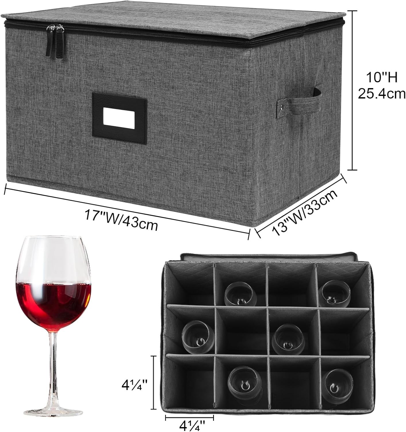 Stemware Storage Containers, Wine Glass Storage Box with Adjustable Dividers