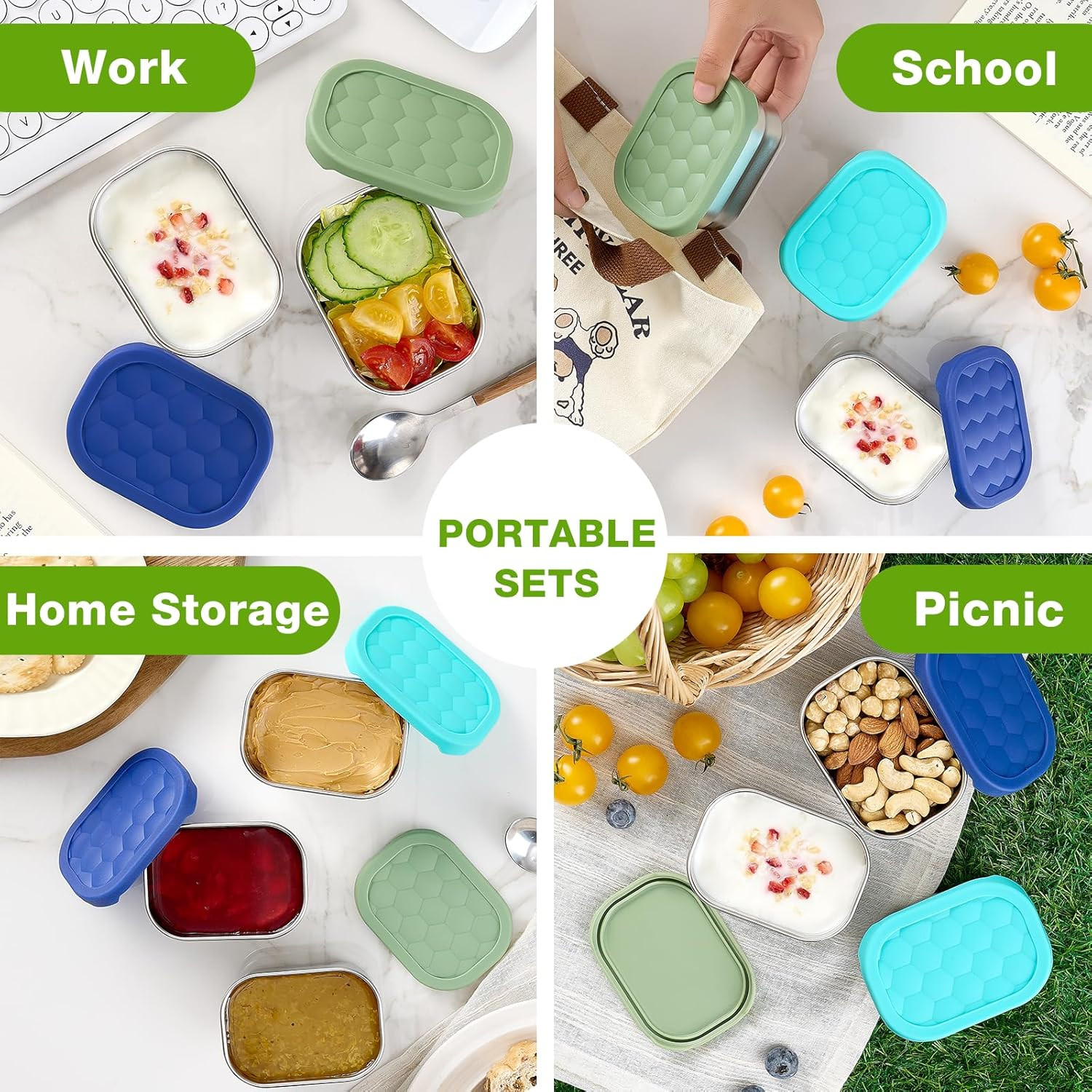 Set de 3 recipientes de acero inoxidable para snacks azul a prueba fugas escolar