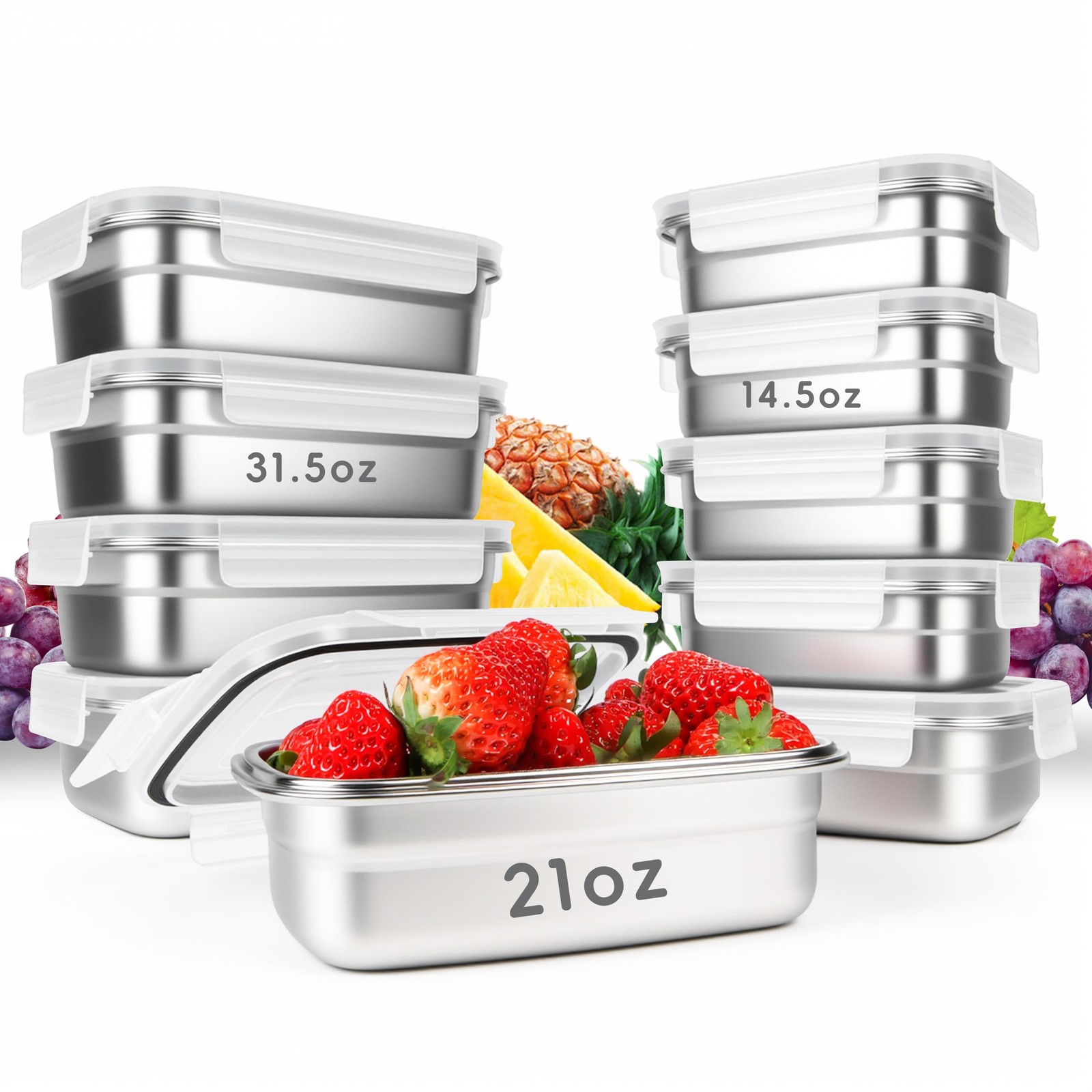 10PCS 304 Stainless Steel Food Storage Containers with Airtight Leakproof Lid…