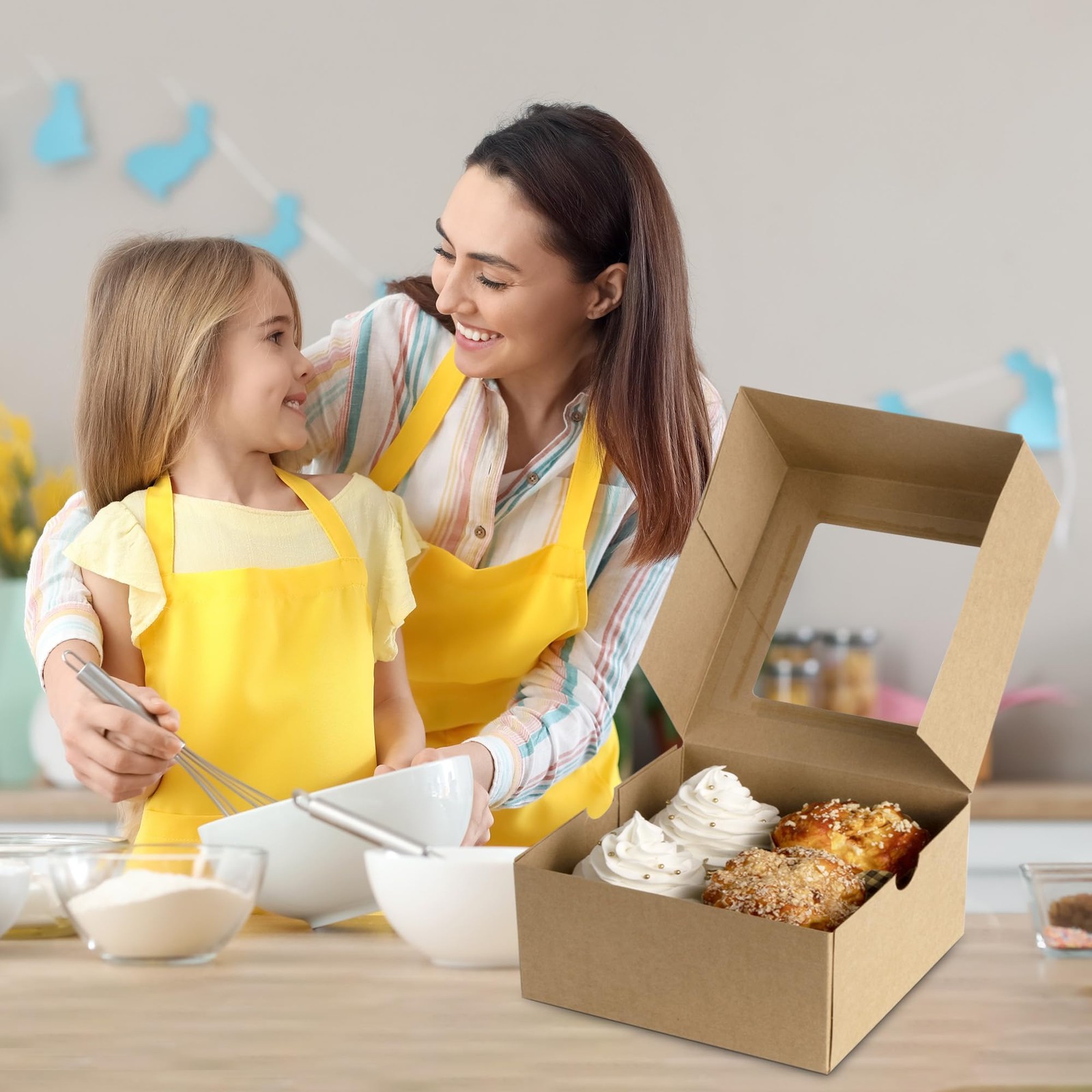 Cupcake Boxes with Window, 30 Sets 6x6x3 Inch Kraft Paper Bakery Boxes for Co…