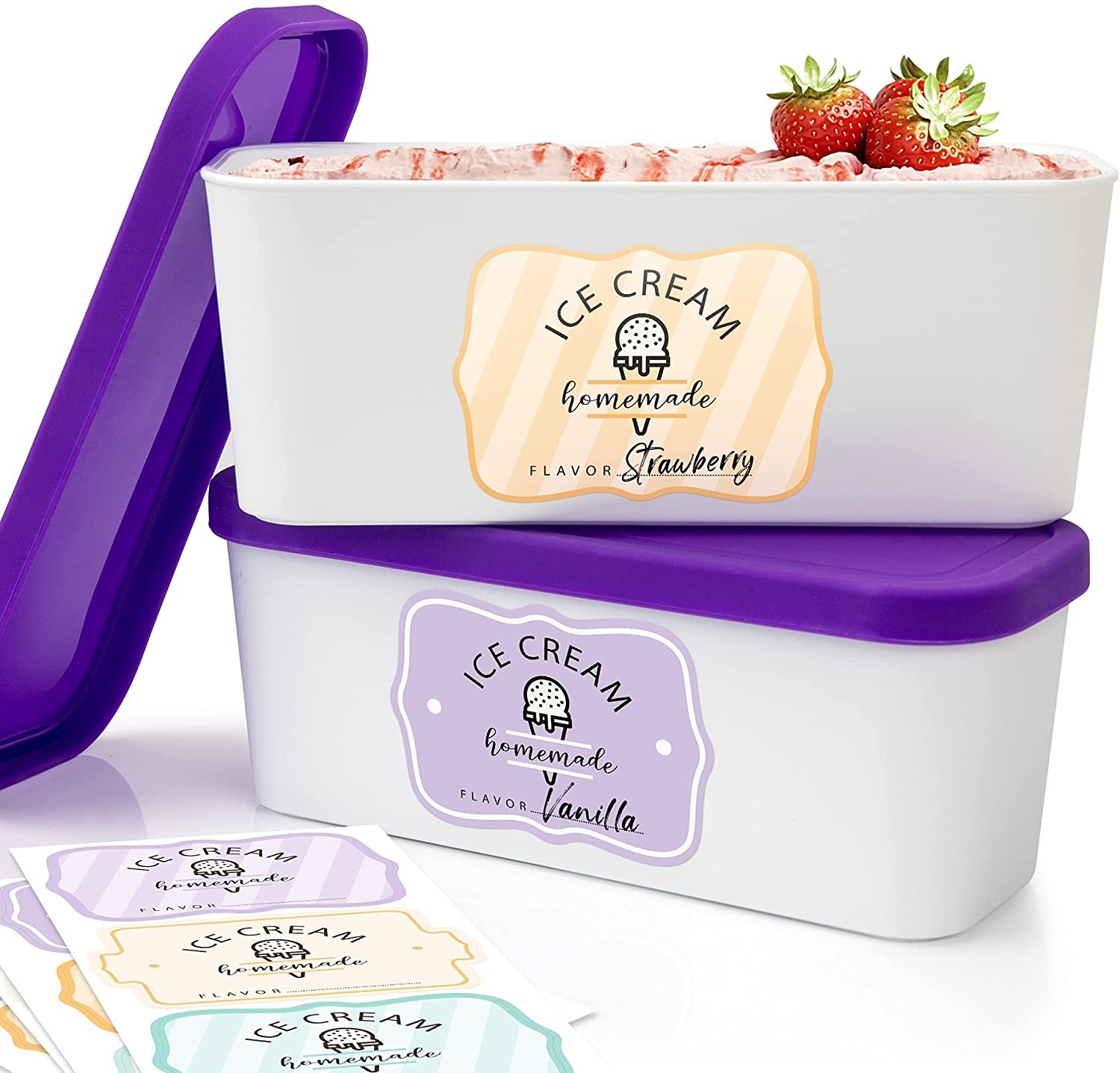 Set of 2 Reusable Ice Cream Tub Containers 1.6 Quart Ea. – Perfect for Homemade