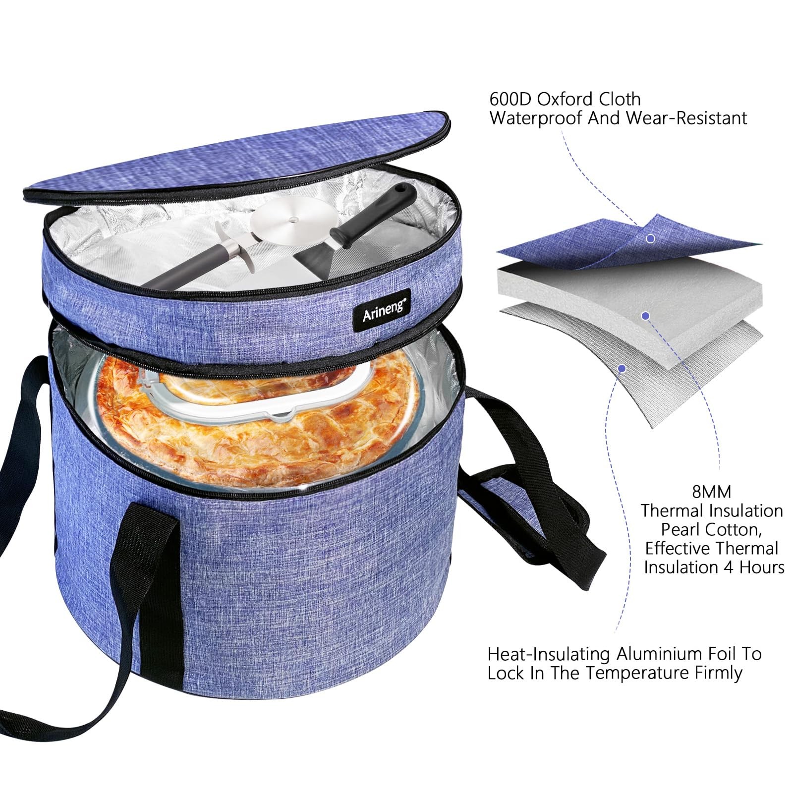 2 Pack Pie Containers with Lids and Handles, Includes Insulated Bags and Non-…