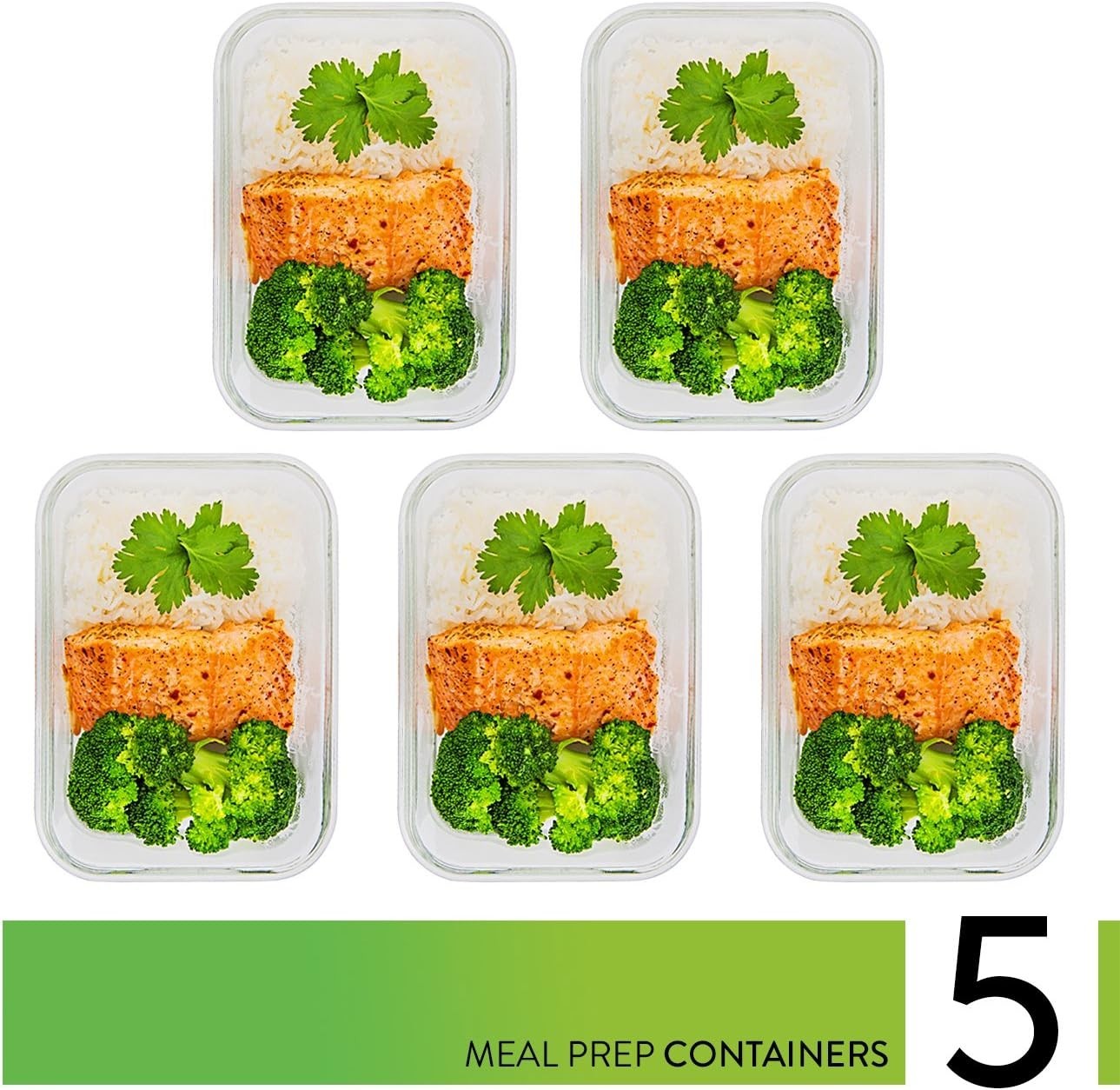 Dishwasher Safe Borosilicate Glass Meal Prep Containers – 5 Pack, Leakproof