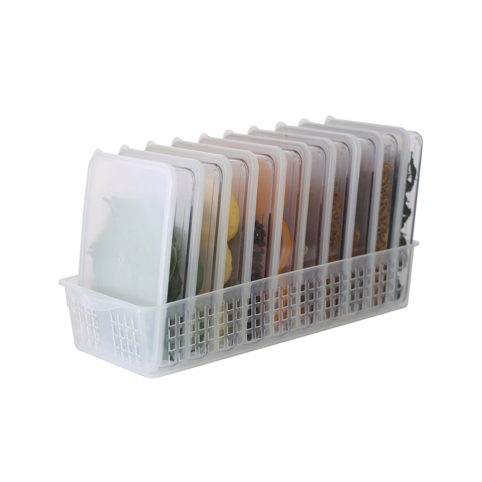 Silicook Refrigerator Food Storage Flat Containers(600ml x10) with Tray BPA Free