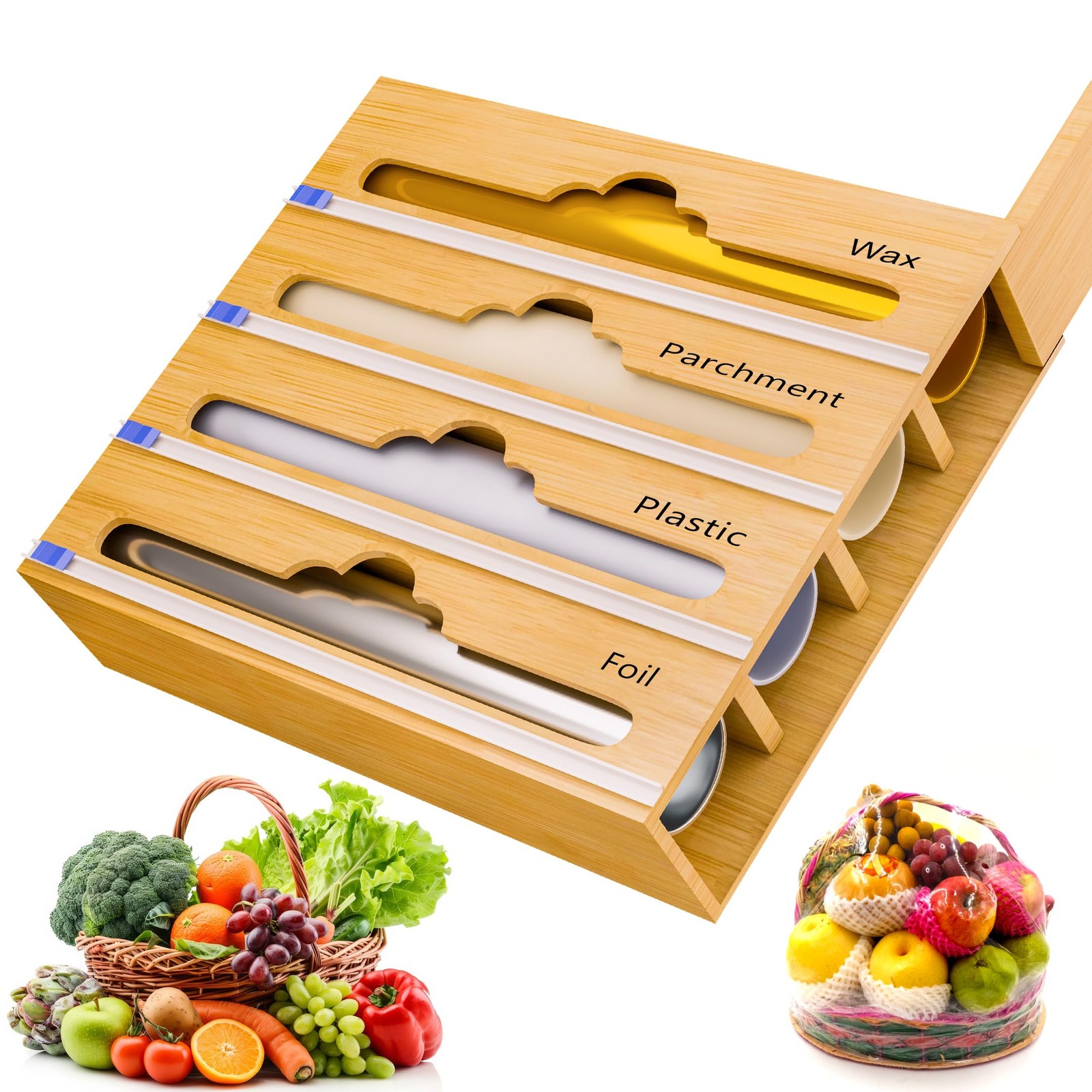 Aluminum Foil Organizer & Plastic Wrap Dispenser with Cutter – 4 in 1 Parchme…
