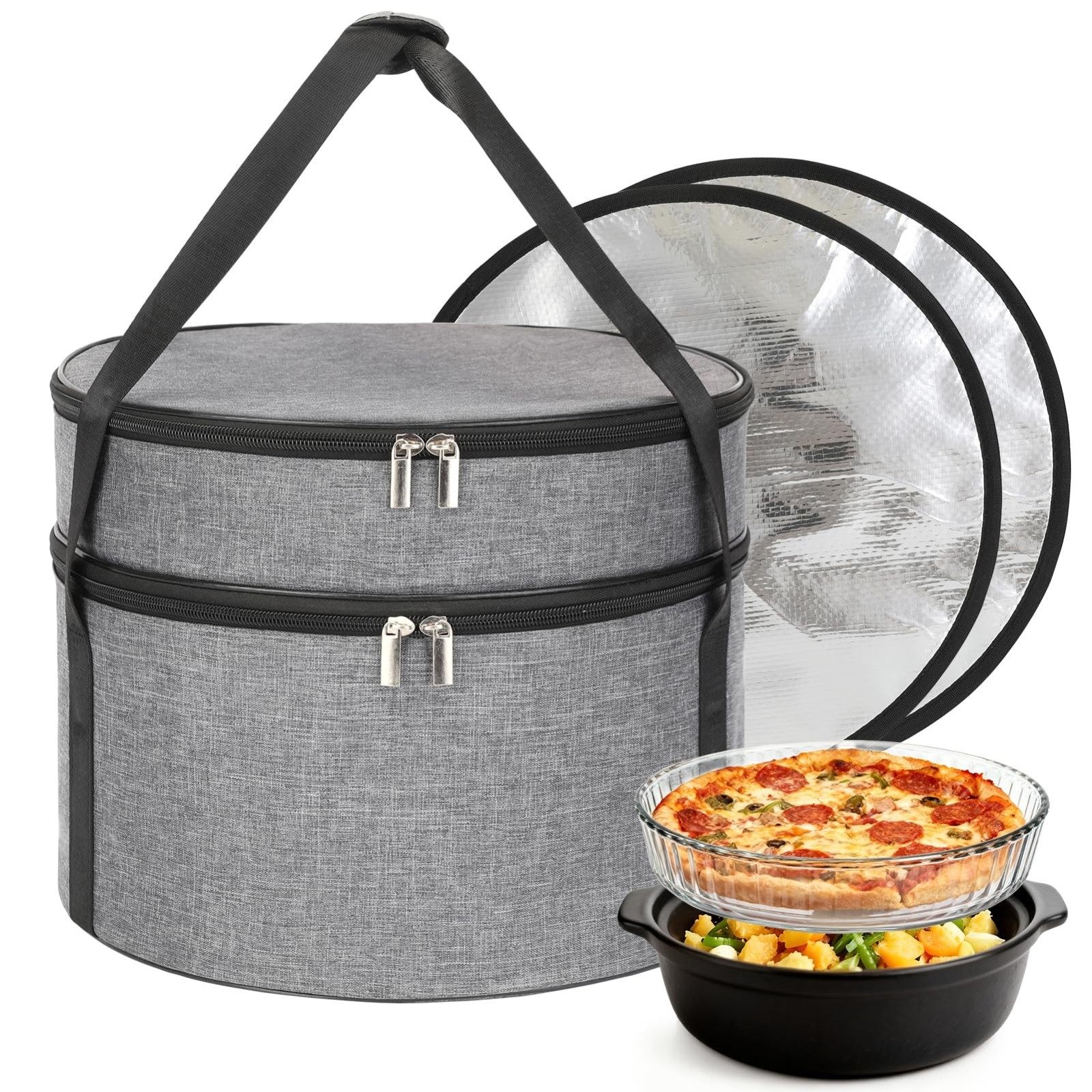Insulated Round Casserole Carrier for Hot/Cold Food – 2-Tier Pie Transport Case