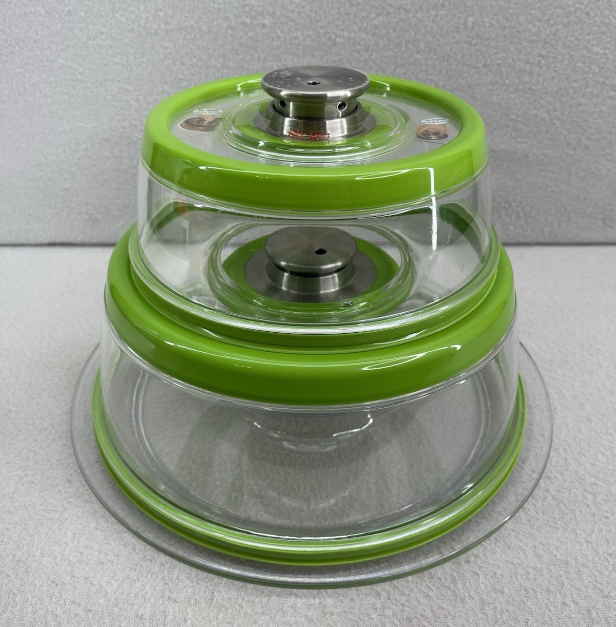 Vintage Vacuum Food Sealer Dome Set 3 Green Dial Plate Cover Reusable