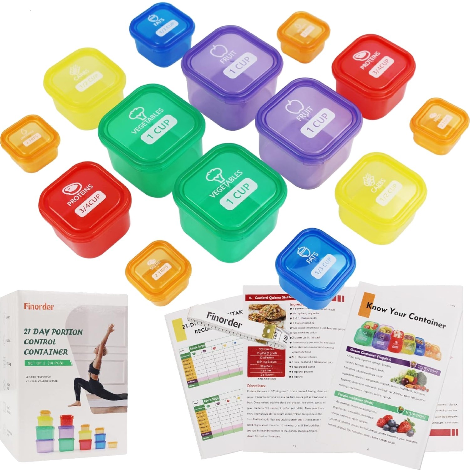 21 Day Portion Control Container Kit 14-Piece Set Meal Prep BPA Free