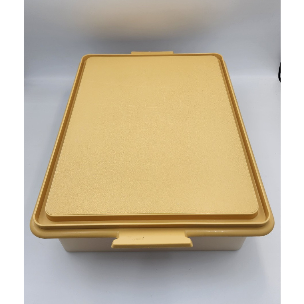 Vintage Tupperware Rectangular Cake Container Snap Lid Beige Lid White Base