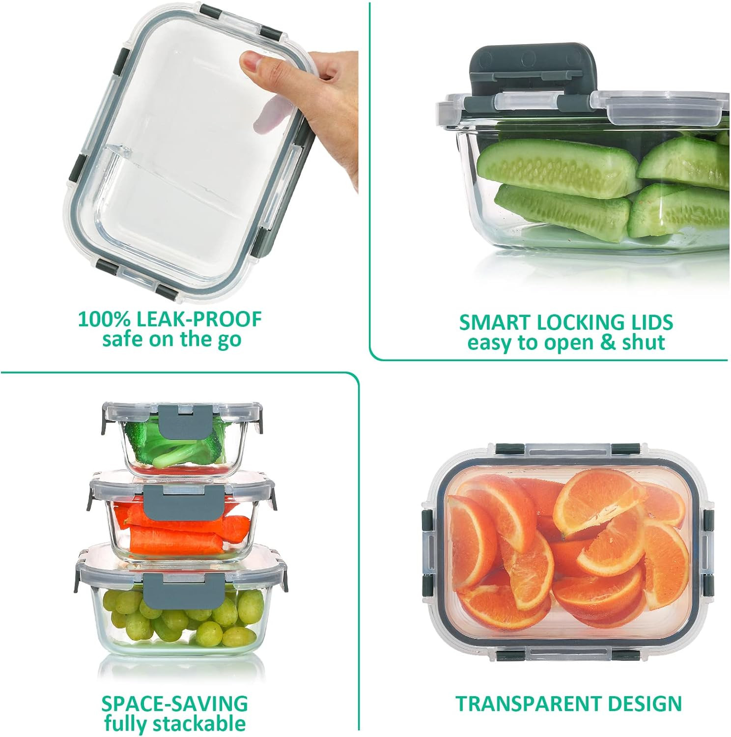 10 Packs 30 Oz Glass Meal Prep Containers 2 Compartment and 24 Pieces Glass Food