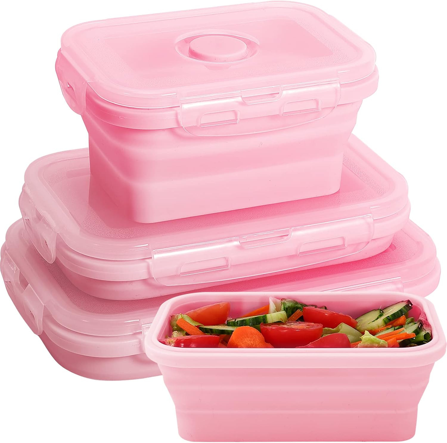 Collapsible Silicone Food Storage Containers with Lids,Set of 3 Silicone Lunch B